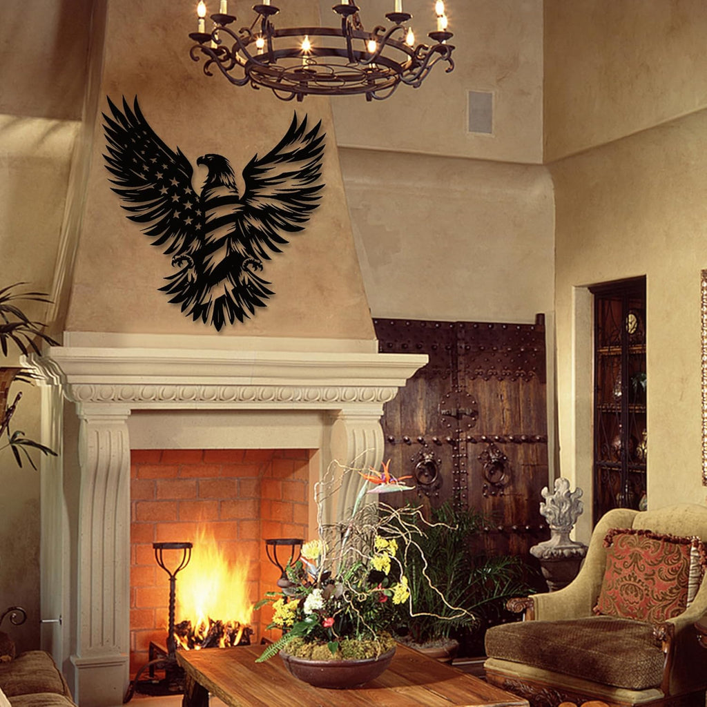 Intricate American Eagle Flag Metal Wall Art for Holiday Decor