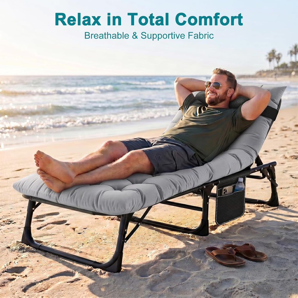 ABORON Chaise Lounge Chair,5 Positions Padded Outdoor Tanning Chair,Heavy Duty Portable Lounge Chair for Outdoor Sunbathing Patio Pool Lawn Deck Poolside,Support up to 440 Lbs