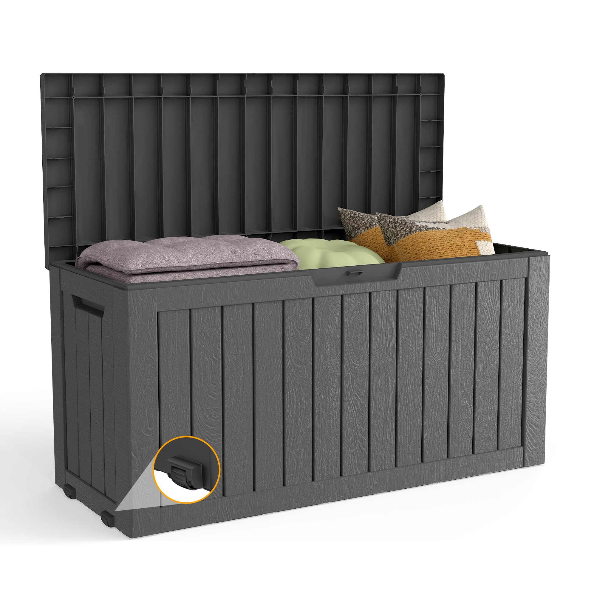 Outdoor Storage Box Waterproof, 270 Gallon Lockable Resin Deck Box Large, Patio Storage Bin for Pool Accessories Cushion Furniture, Garden Tools, UV-Resistant Outside Delivery Grey