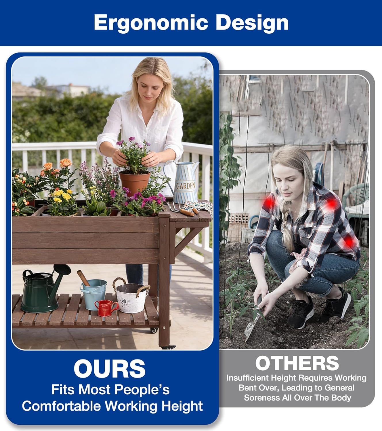 Raised Garden Bed Outdoor with Wheels, 52.7" Elevated Wooden Garden Bed with 8 Planter Boxes, Removable Dividers, Storage Shelf, Standing Mobile Planter with Non-Woven Liner