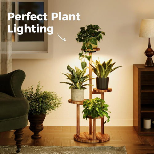 4-Tier Wood Plant Stand with Grow Lights, Indoor & Outdoor Plant Shelf