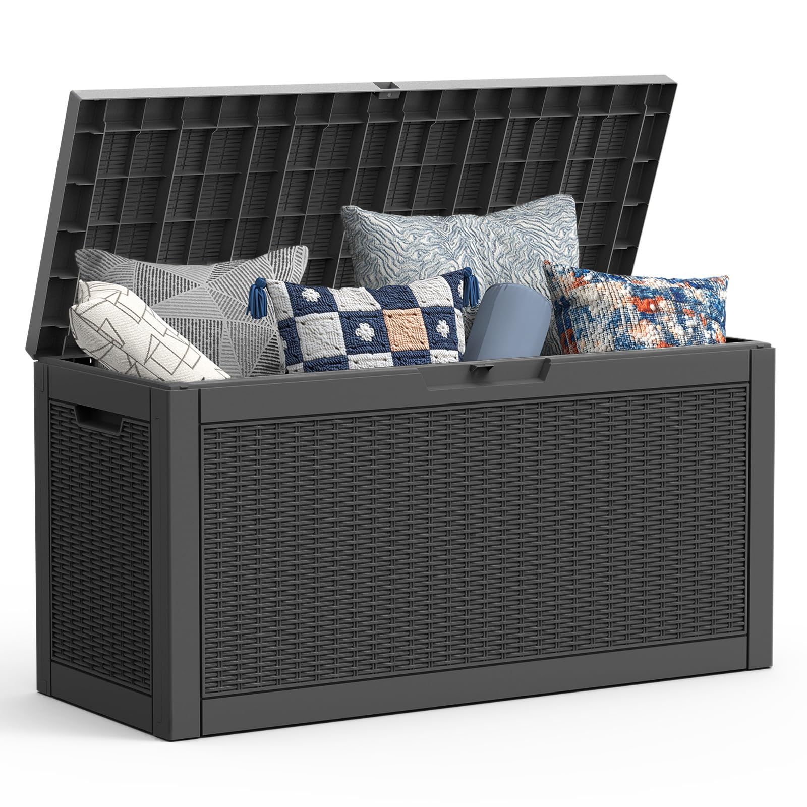 Mars Villa 180 Gallon Outdoor Storage Box Waterproof, Extra Large Resin Deck Box, Outside Storage Bin for Patio Furniture Cushion, Pool Supply, Sports Gear, UV Resistant and Weatherproof, Black
