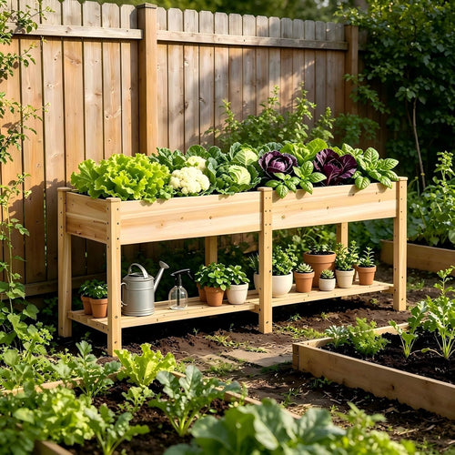 72x24x30.7in Wooden Planter Box with Storage Shelf Raised Garden Bed with Legs Elevated Wood Planter Box for Vegetables Flowers Herbs Garden Planter for Backyard Patio Balcony (Natural, Large)