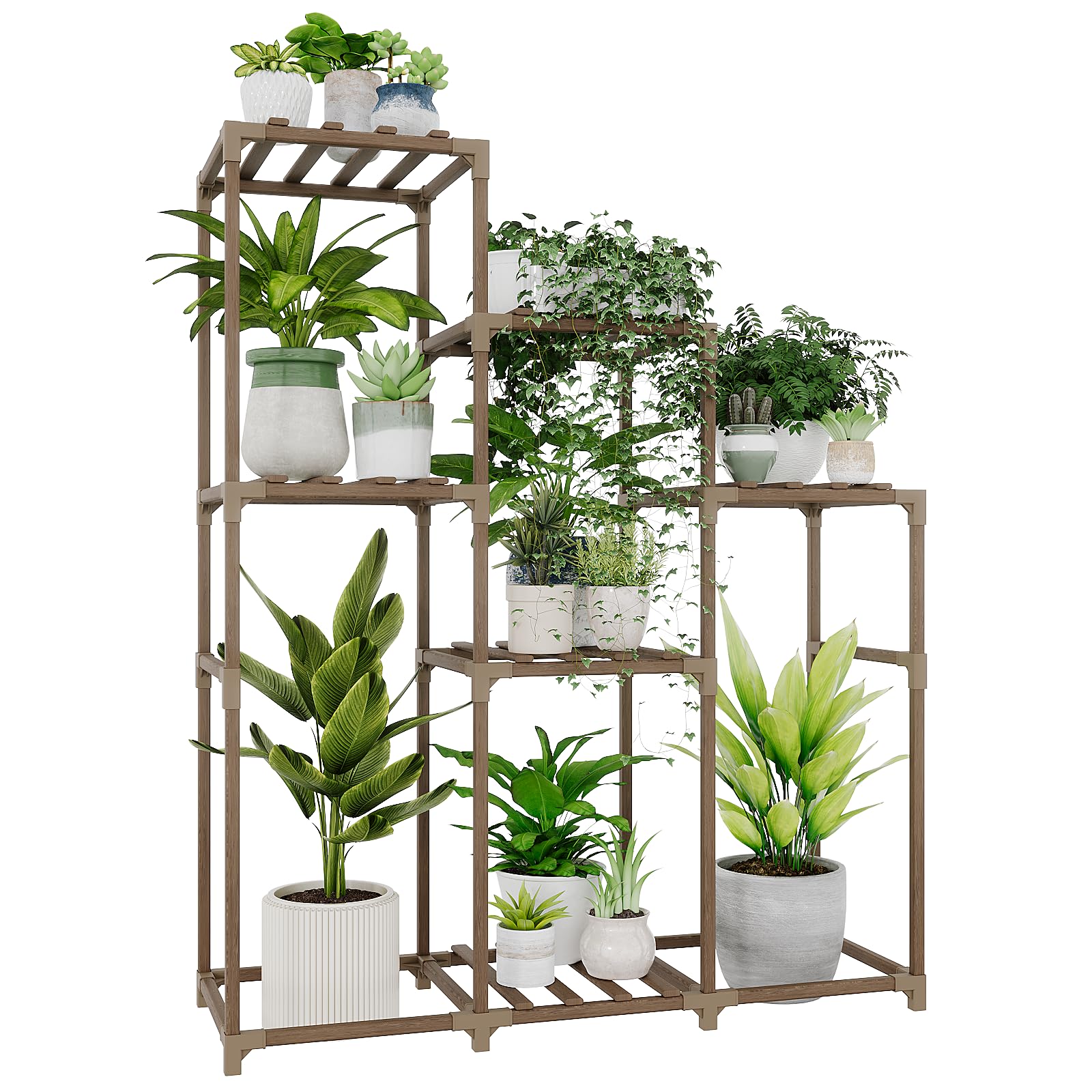 Bamworld Large Plant Shelf Outdoor Wood Plant Stand Large Rack for Living Room Patio, Balcony and Garden