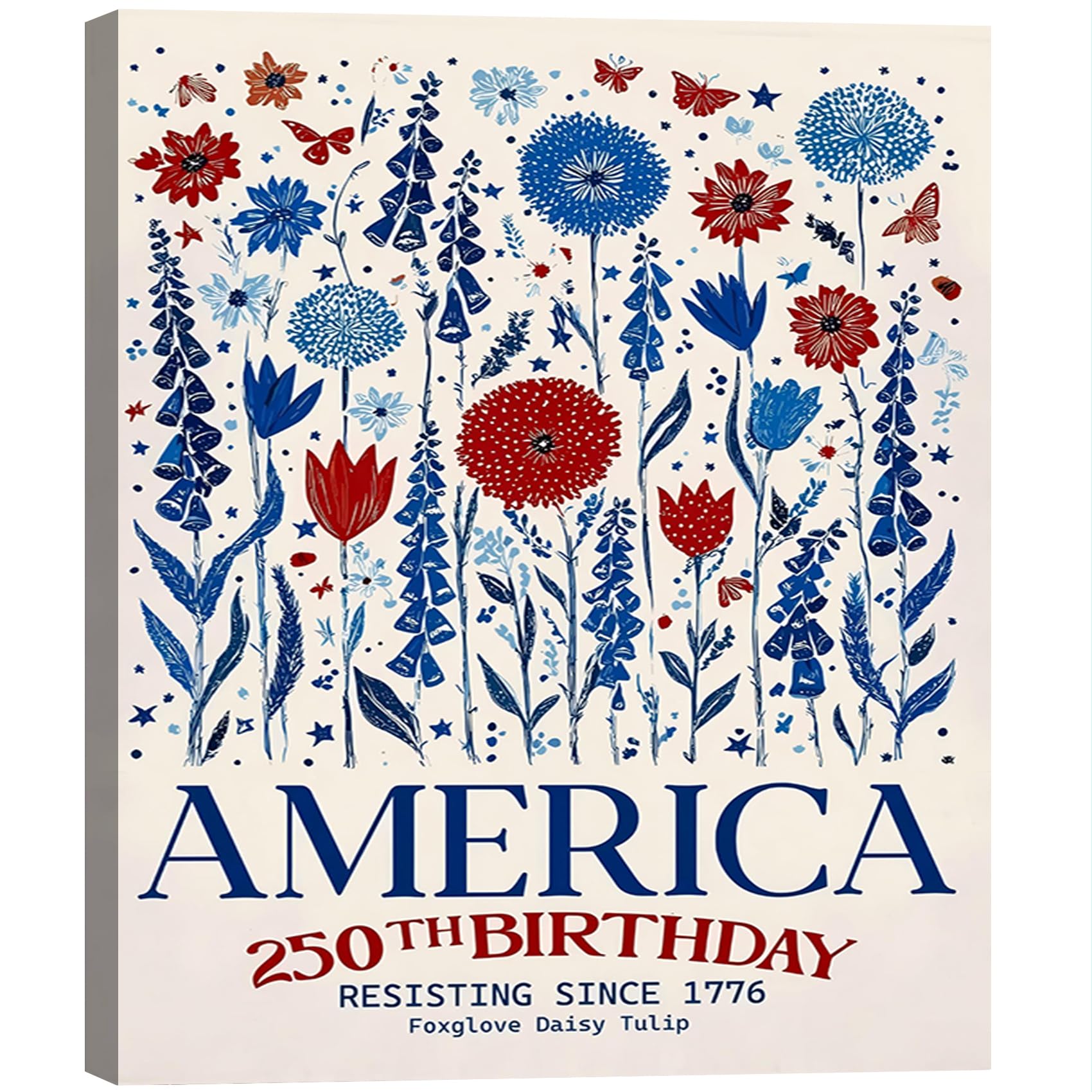 Vintage American Flag Wildflower Canvas Wall Art for Living Room, Framed Patriotic 4th of July Canvas Prints Pictures, Rustic Farmhouse Artwork for Enterway Bedroom Bathroom Wall Decor