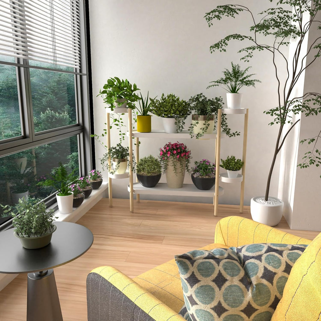 APRTAT Bamboo Plant Stand Indoor, Multi-Level 2 Tier Plant Shelf for Multiple Plants, Wooden Flower Pot Holder for Living Room, Balcony, Window & Patio, Holds 8 Pots, Natural Bamboo (4 Tier Shelf-2)