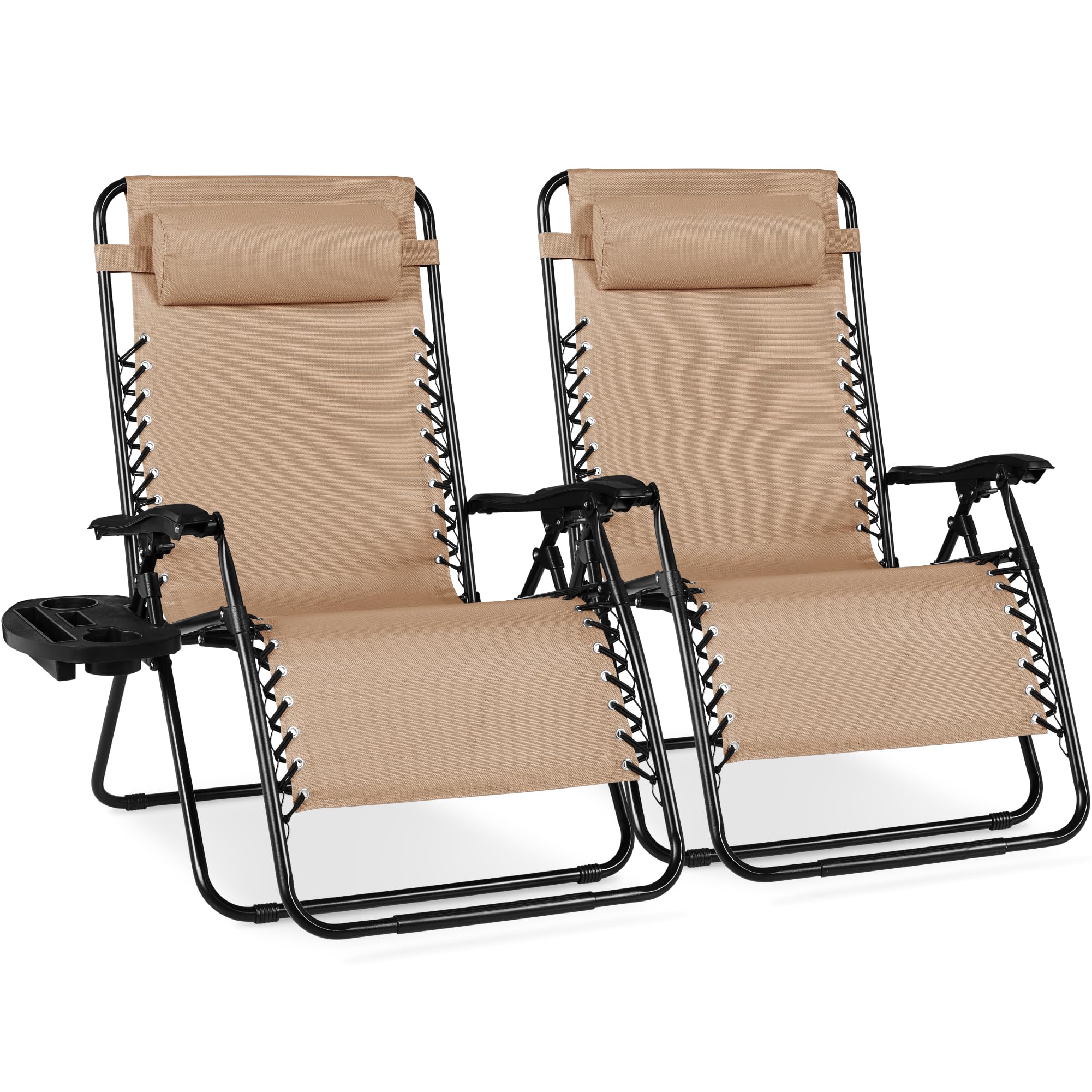 Best Choice Products Set of 2 Adjustable Steel Mesh Zero Gravity Lounge Chair Recliners w/Pillows and Cup Holder Trays - Ice Gray