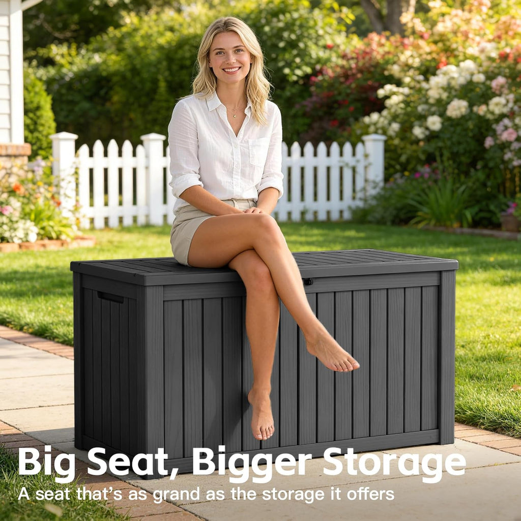 Mars Villa 180 Gallon Outdoor Storage Box Waterproof, Extra Large Resin Deck Box, Outside Storage Bin for Patio Furniture Cushion, Pool Supply, Sports Gear, UV Resistant and Weatherproof, Black