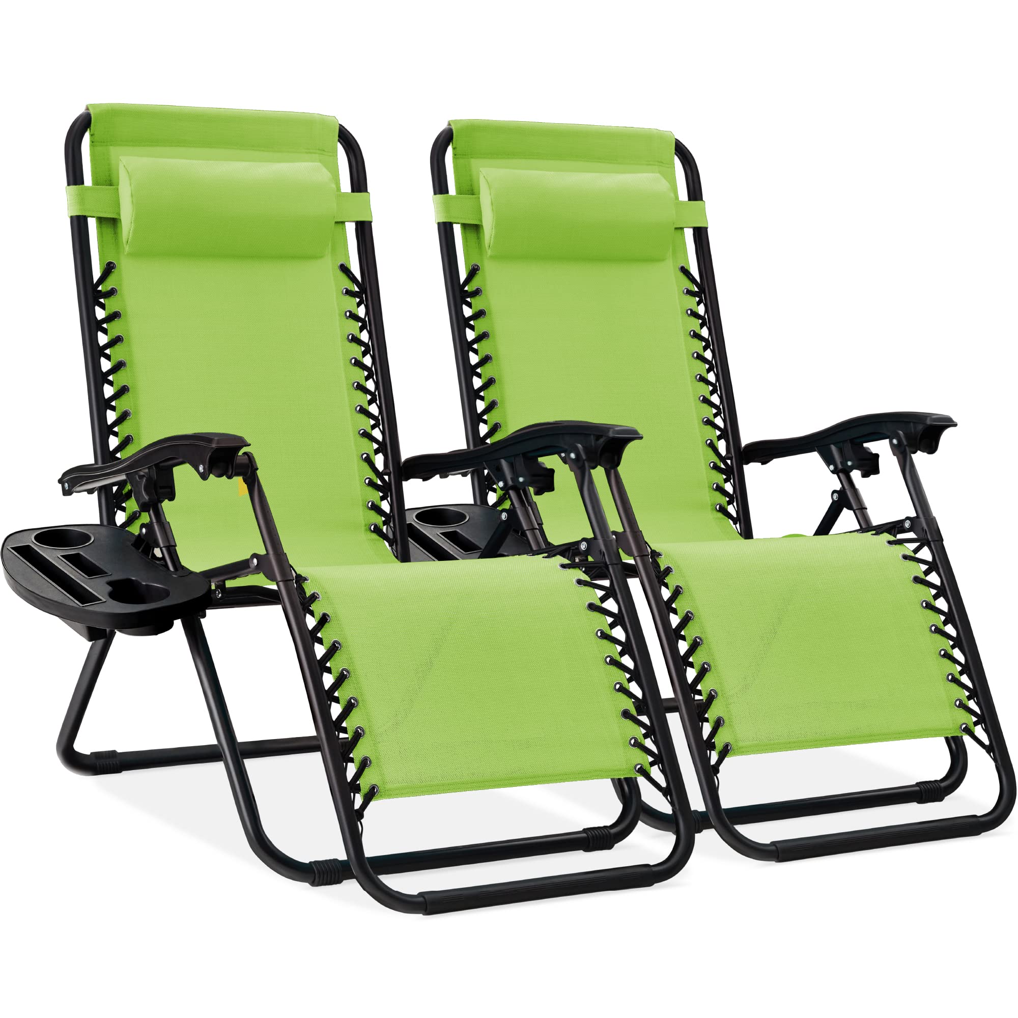 Best Choice Products Set of 2 Adjustable Steel Mesh Zero Gravity Lounge Chair Recliners w/Pillows and Cup Holder Trays - Ice Gray