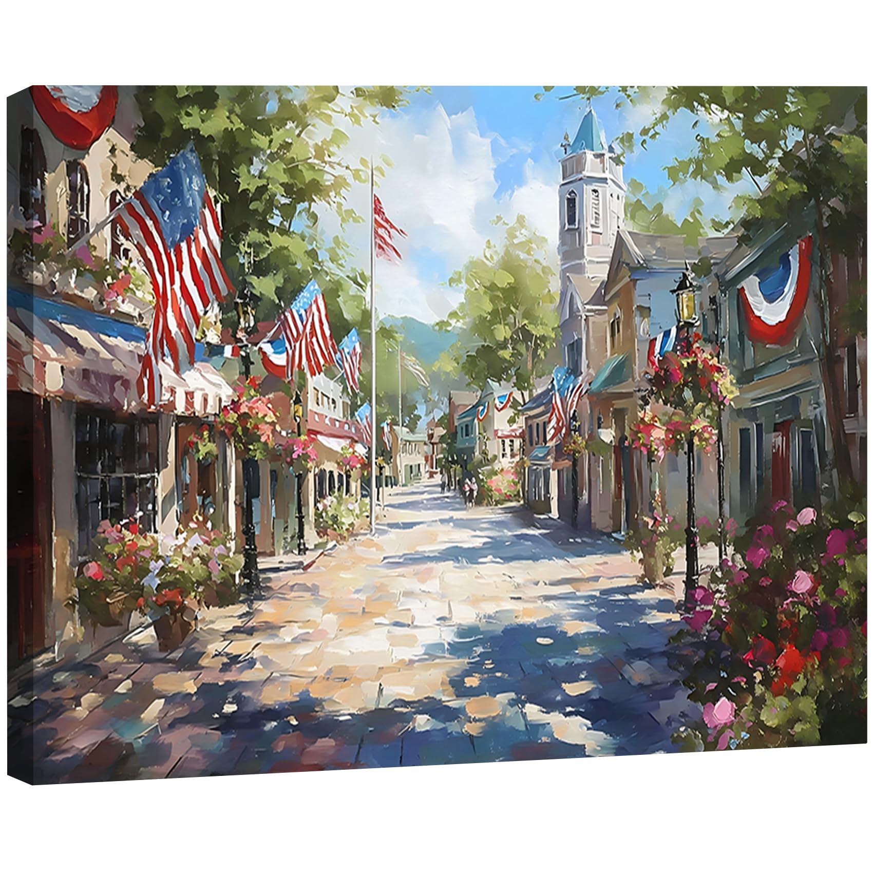 Vintage American Flag Wildflower Canvas Wall Art for Living Room, Framed Patriotic 4th of July Canvas Prints Pictures, Rustic Farmhouse Artwork for Enterway Bedroom Bathroom Wall Decor