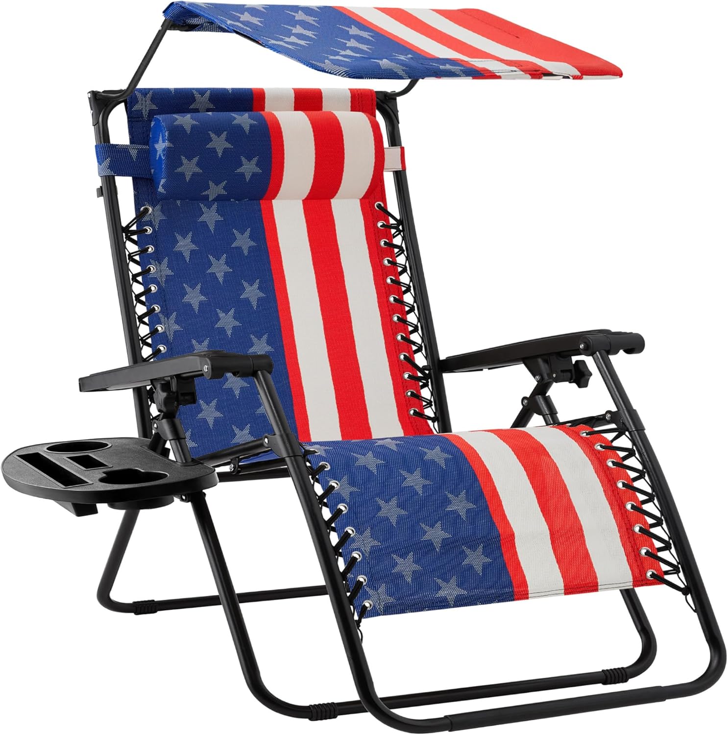 Best Choice Products Folding Zero Gravity Outdoor Recliner Patio Lounge Chair w/Adjustable Canopy Shade, Headrest, Side Accessory Tray, Textilene Mesh - Beige