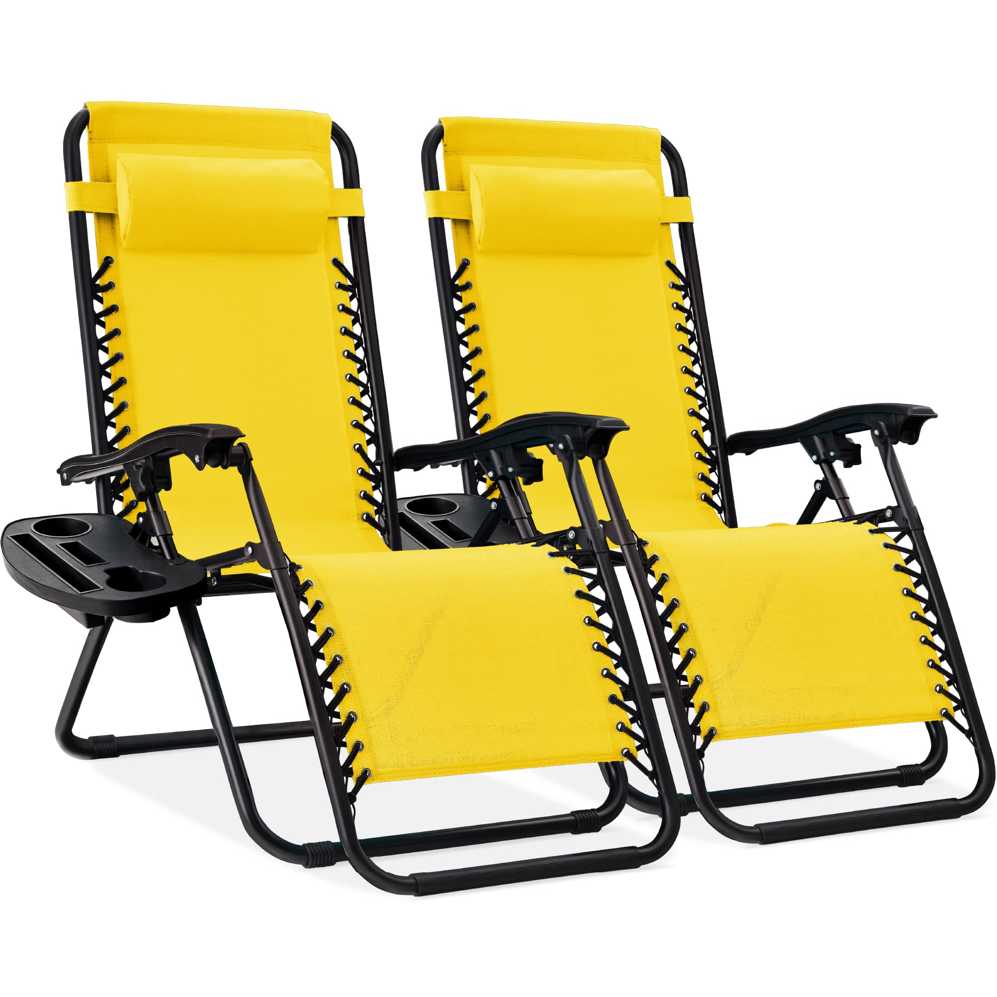 Best Choice Products Set of 2 Adjustable Steel Mesh Zero Gravity Lounge Chair Recliners w/Pillows and Cup Holder Trays - Ice Gray