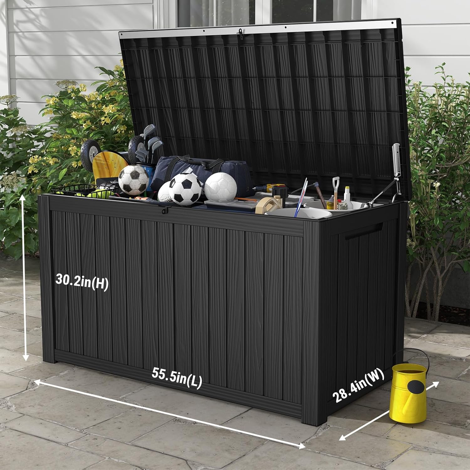 Mars Villa 180 Gallon Outdoor Storage Box Waterproof, Extra Large Resin Deck Box, Outside Storage Bin for Patio Furniture Cushion, Pool Supply, Sports Gear, UV Resistant and Weatherproof, Black