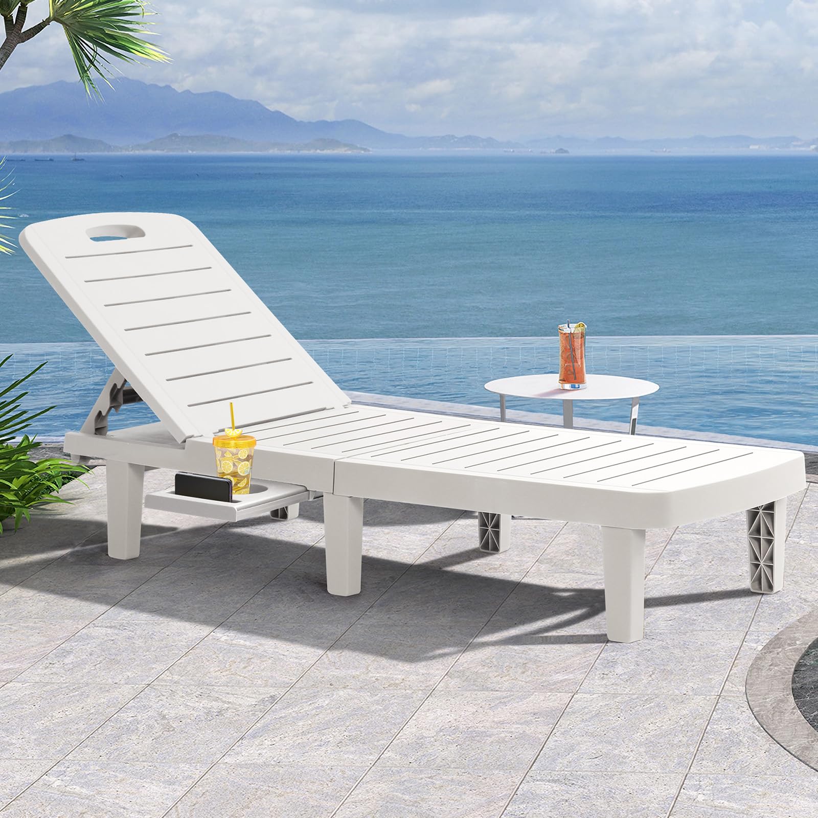 Outdoor Chaise Lounge Set of 4, Waterproof Resin Lounge Chairs for Outside w/Adjustable 5 Positions All Weather Use Recliner Chair for Patio, Poolside, Beach, Yard, Grey