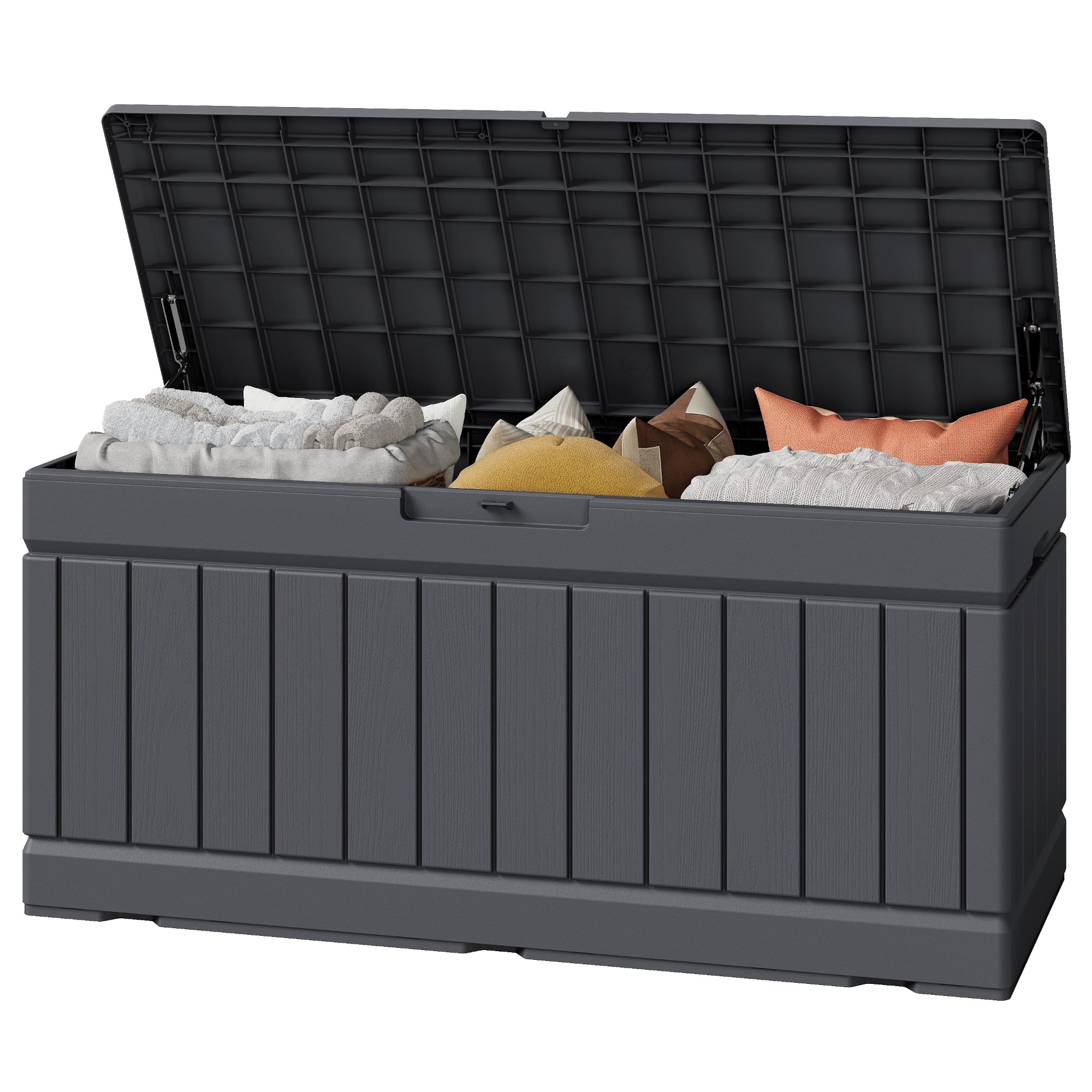 Greesum Outdoor Storage Box 82 Gallon Storage Bin with Lid for Patio Furniture, Garden Tools, Pool Supplies, Waterproof and UV Resistant, Lockable, Black