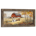 Farmhouse Framed Wall Art Decor: Rustic Country Scene Wood Picture Barn with American Flag Painting Artwork Farm Truck Countryside Print for Bedroom Home Living Room