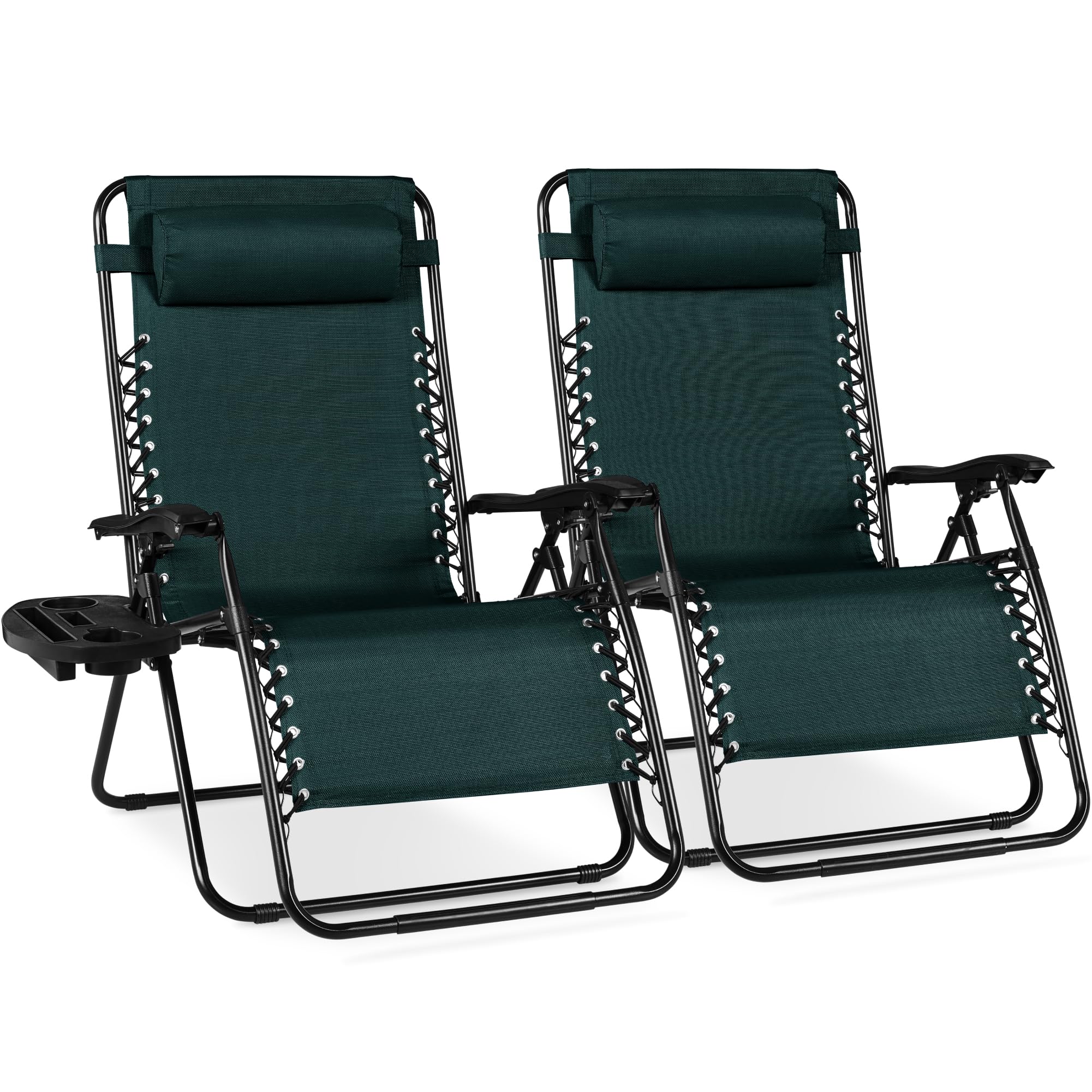 Best Choice Products Set of 2 Adjustable Steel Mesh Zero Gravity Lounge Chair Recliners w/Pillows and Cup Holder Trays - Ice Gray