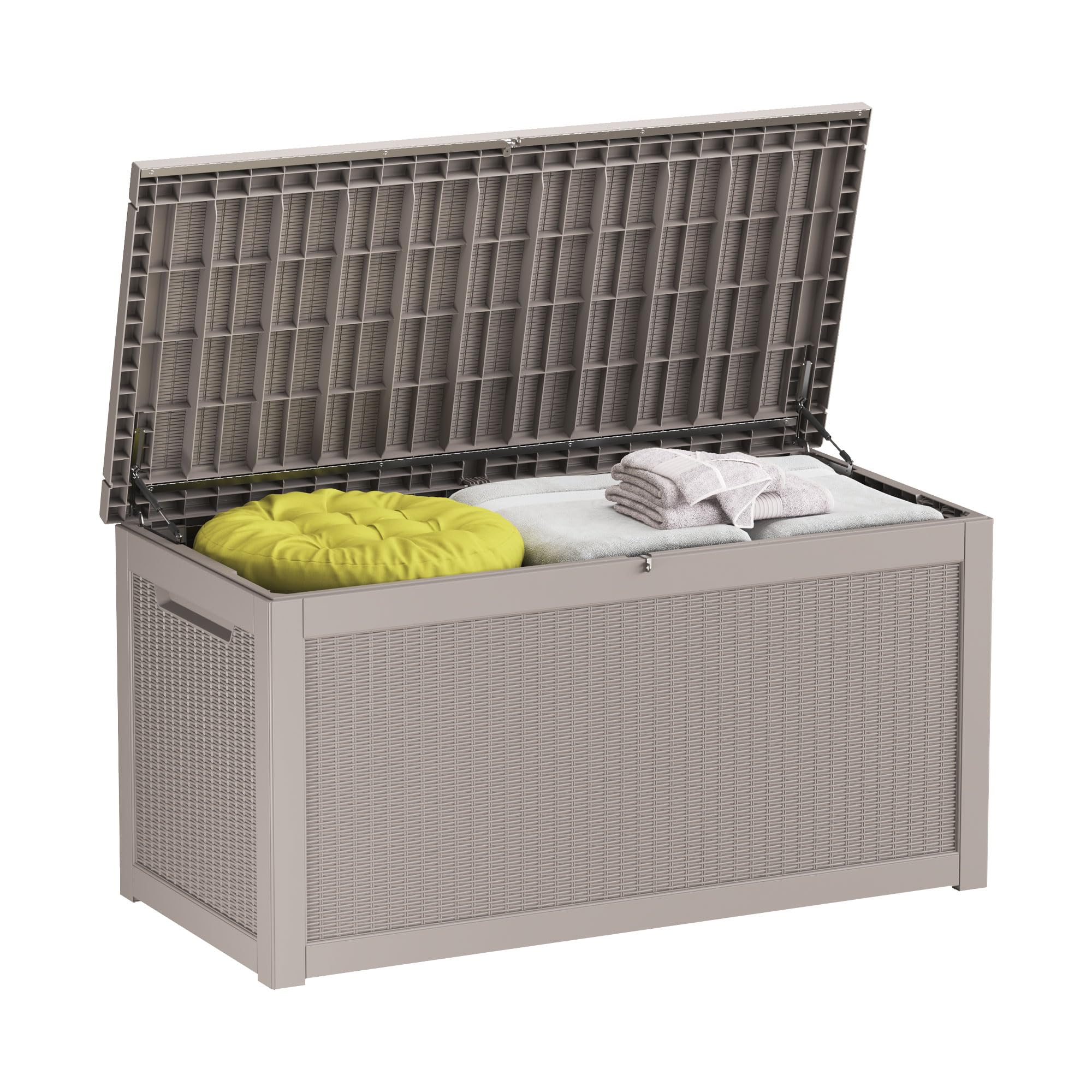 Outdoor Storage Box Waterproof, 270 Gallon Lockable Resin Deck Box Large, Patio Storage Bin for Pool Accessories Cushion Furniture, Garden Tools, UV-Resistant Outside Delivery Grey