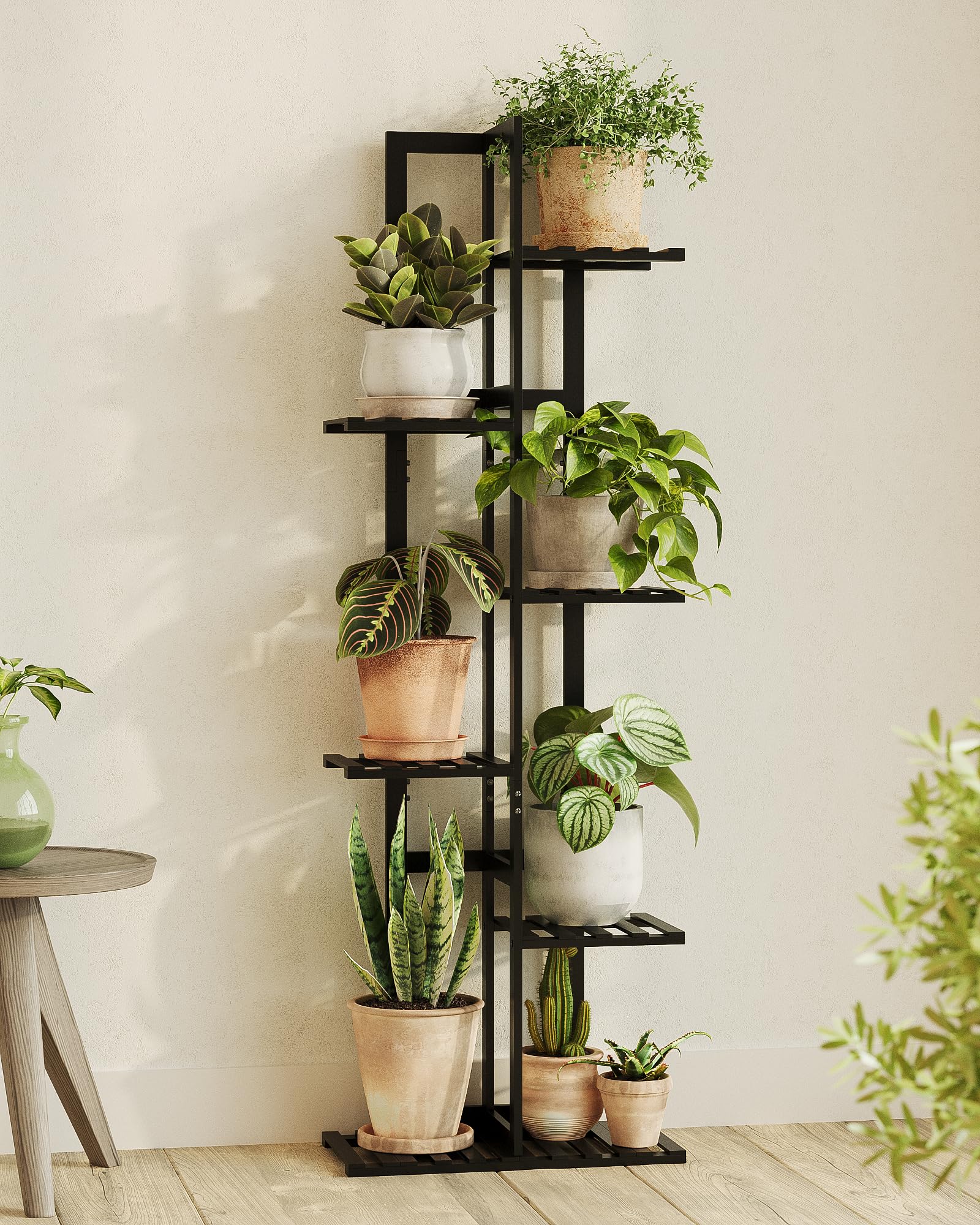 7-Tier Bamboo Plant Stand, Indoor Outdoor Corner Flower Shelf