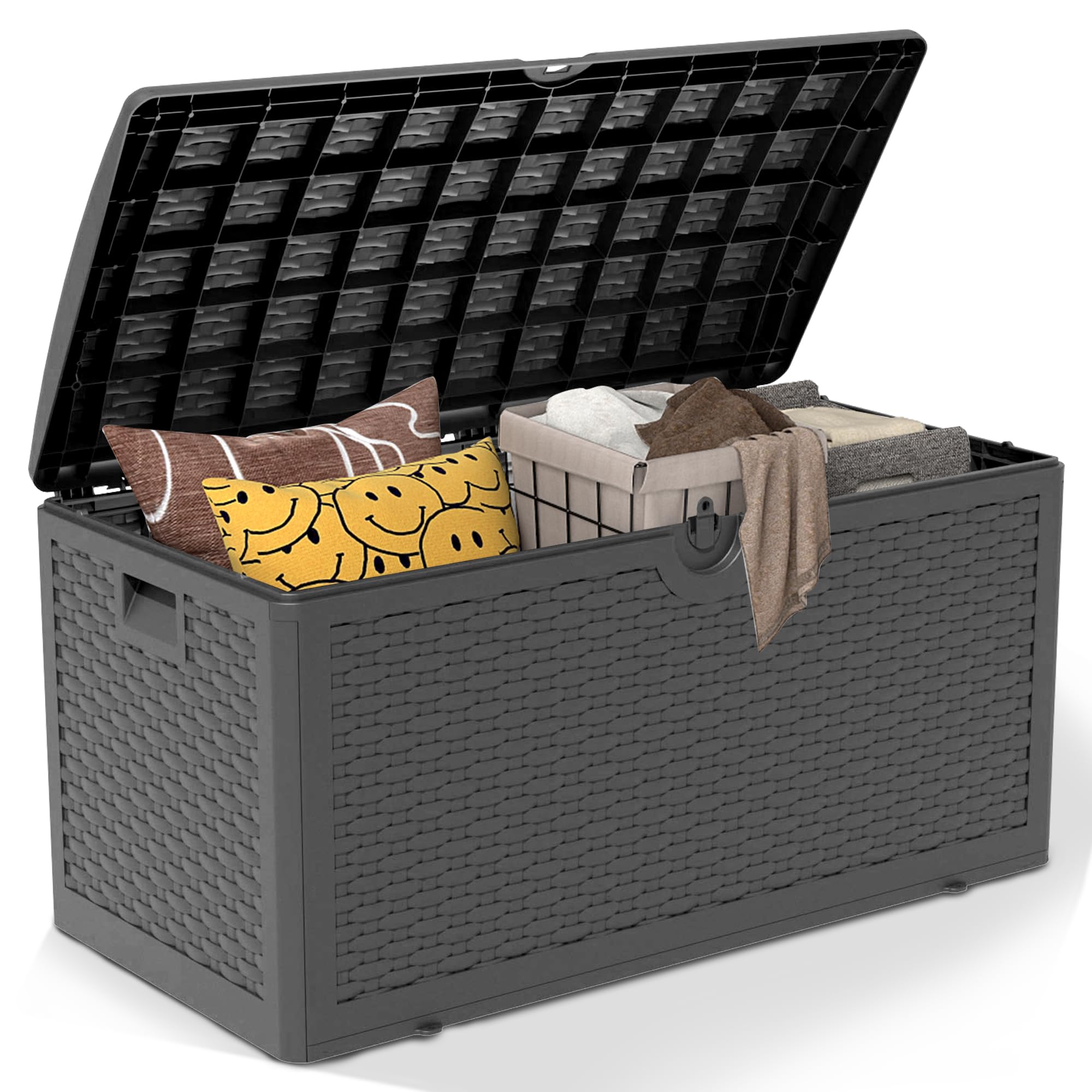 Outdoor Storage Box Waterproof, 270 Gallon Lockable Resin Deck Box Large, Patio Storage Bin for Pool Accessories Cushion Furniture, Garden Tools, UV-Resistant Outside Delivery Grey