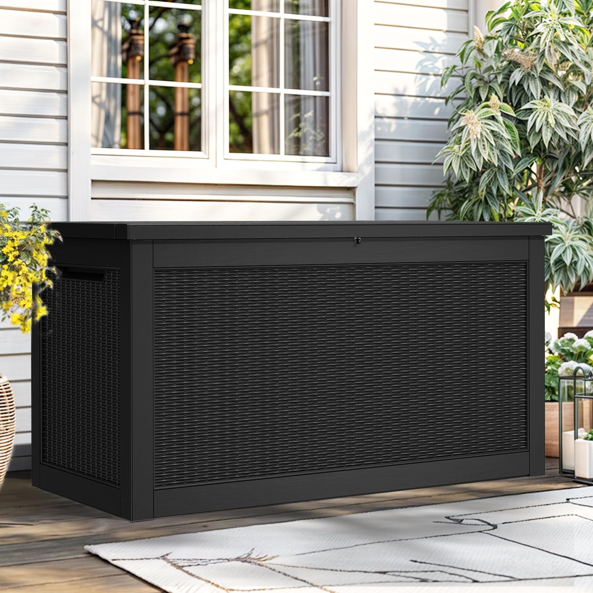 YITAHOME 100 Gallon Resin Deck Box, Weather Resistant Outdoor Storage Box, Lockable Indoor Outdoor Storage for Supplies and Essentials, Dark Brown