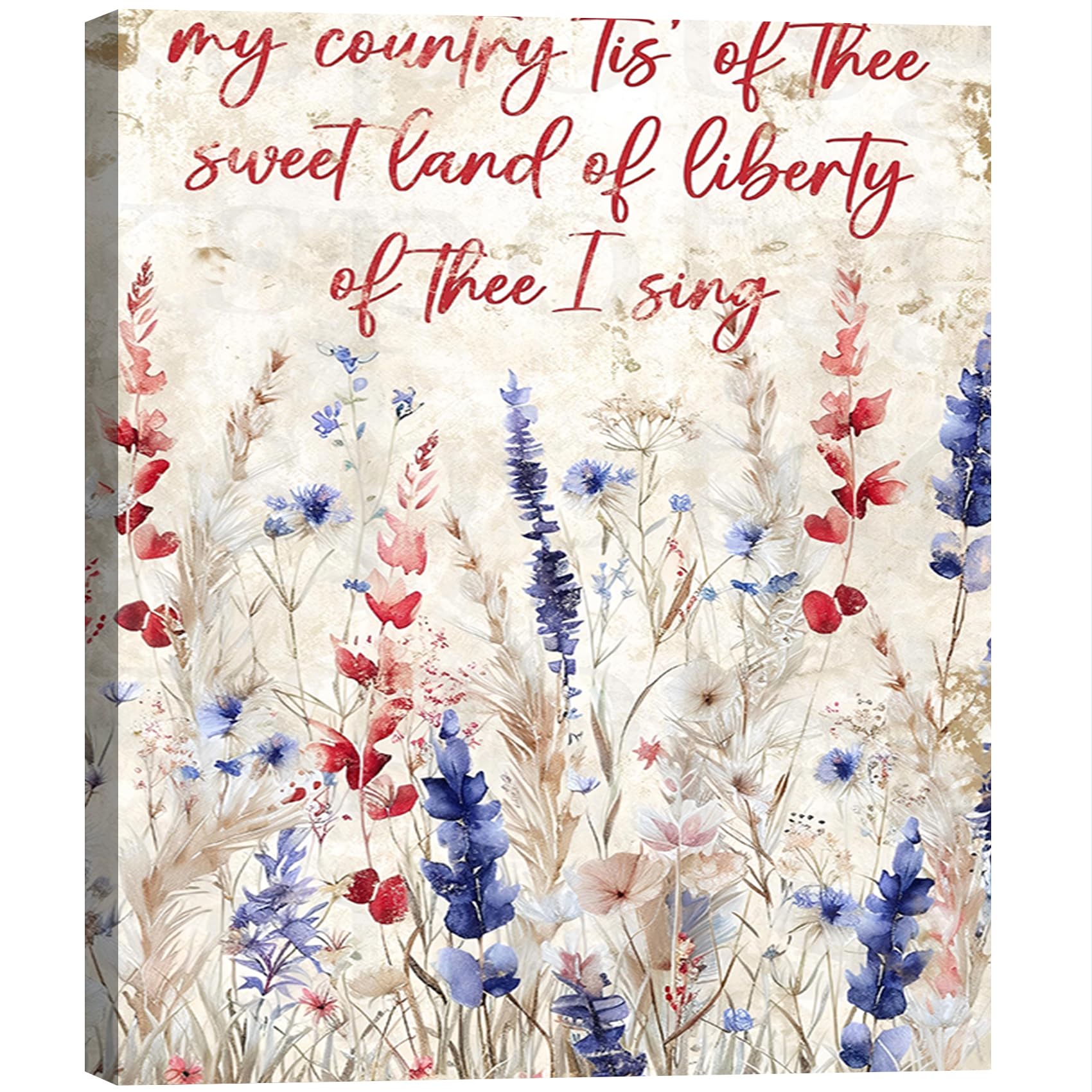Vintage American Flag Wildflower Canvas Wall Art for Living Room, Framed Patriotic 4th of July Canvas Prints Pictures, Rustic Farmhouse Artwork for Enterway Bedroom Bathroom Wall Decor
