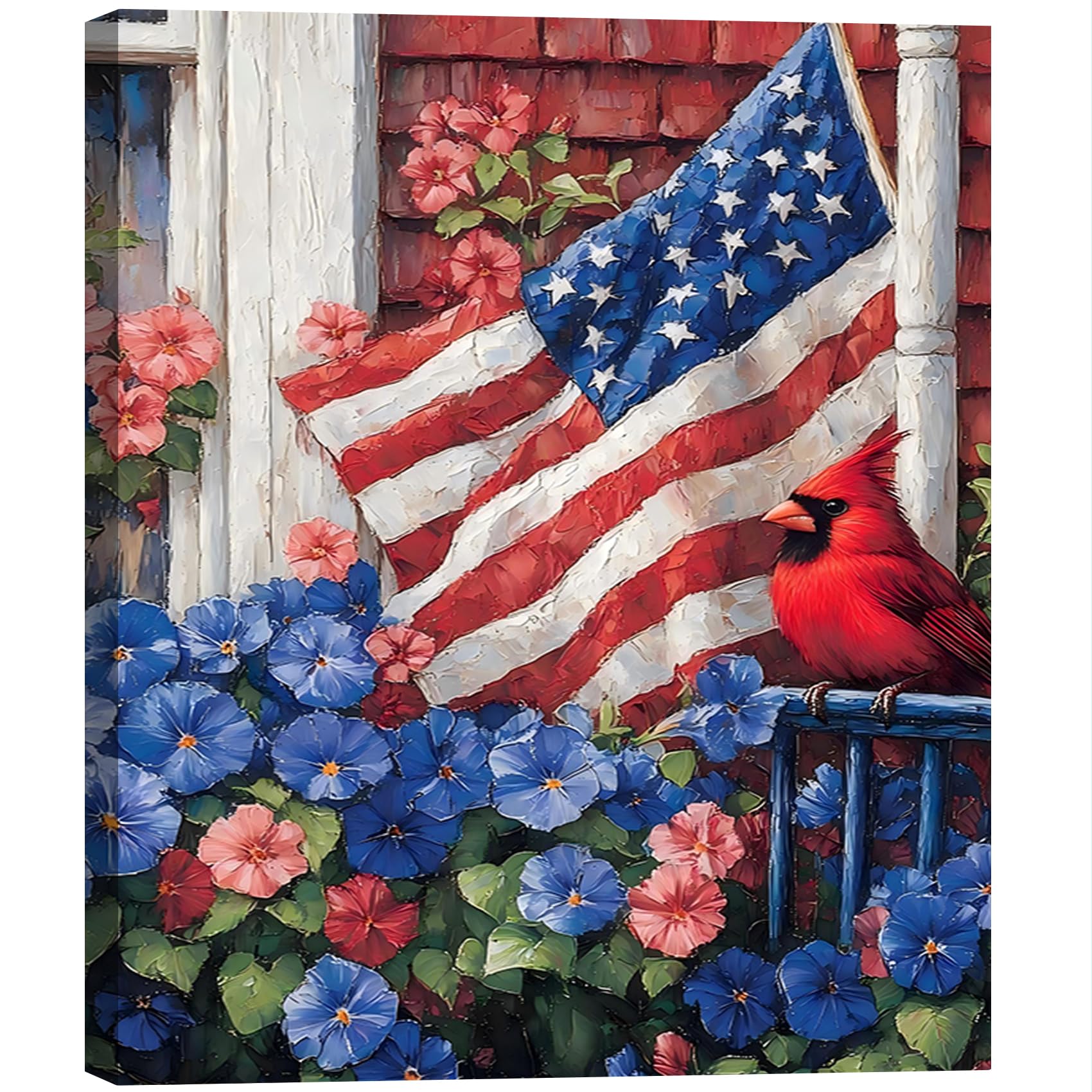Vintage American Flag Wildflower Canvas Wall Art for Living Room, Framed Patriotic 4th of July Canvas Prints Pictures, Rustic Farmhouse Artwork for Enterway Bedroom Bathroom Wall Decor