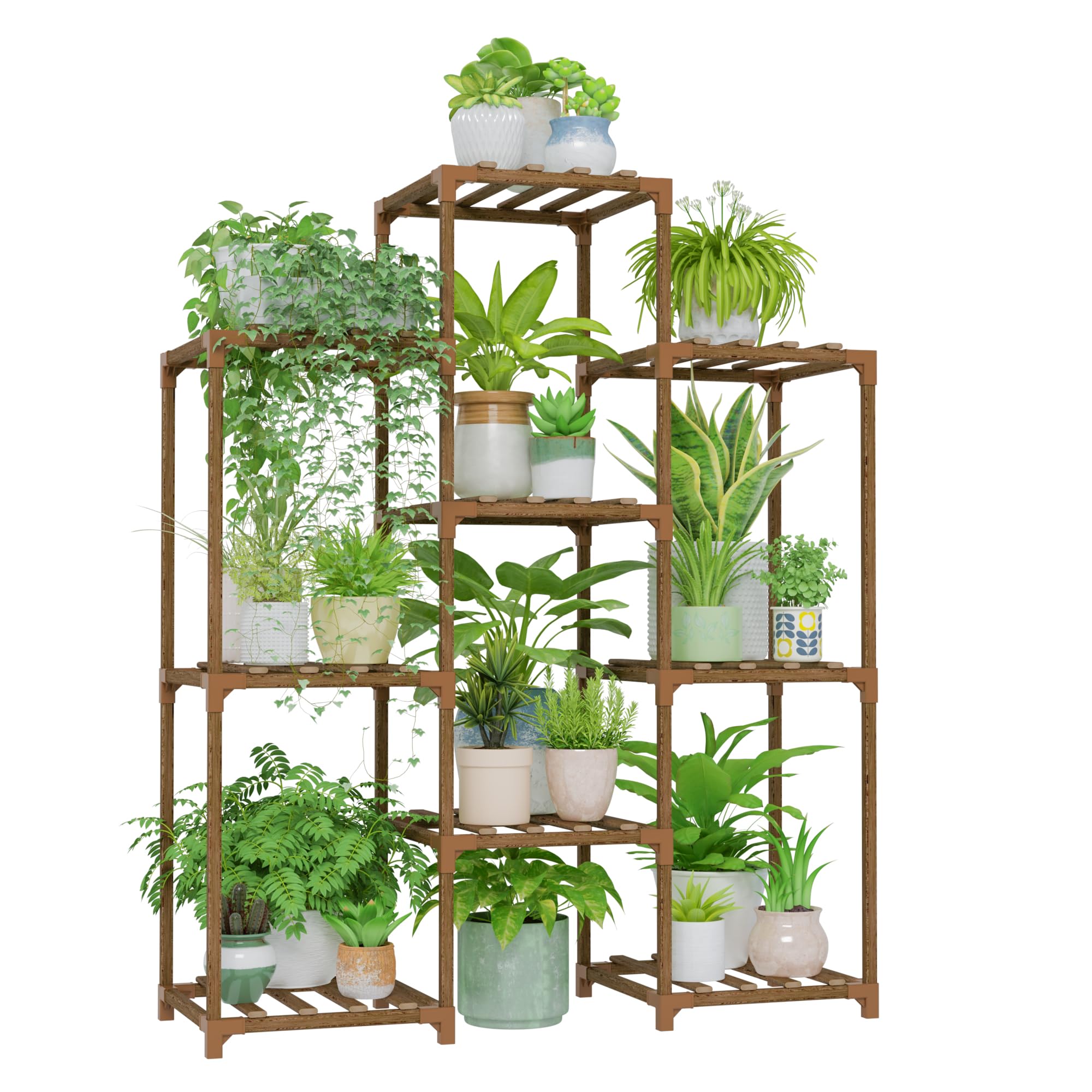 Bamworld Large Plant Shelf Outdoor Wood Plant Stand Large Rack for Living Room Patio, Balcony and Garden