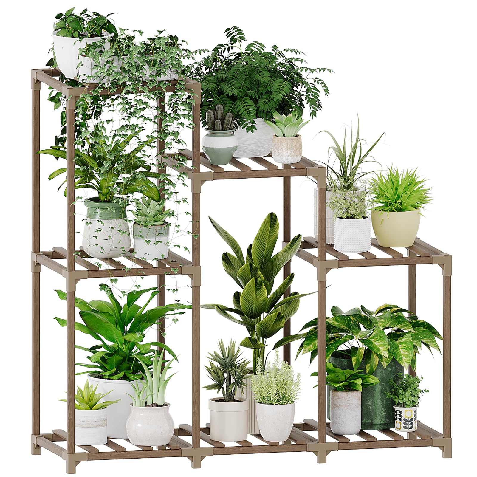 Bamworld Large Plant Shelf Outdoor Wood Plant Stand Large Rack for Living Room Patio, Balcony and Garden