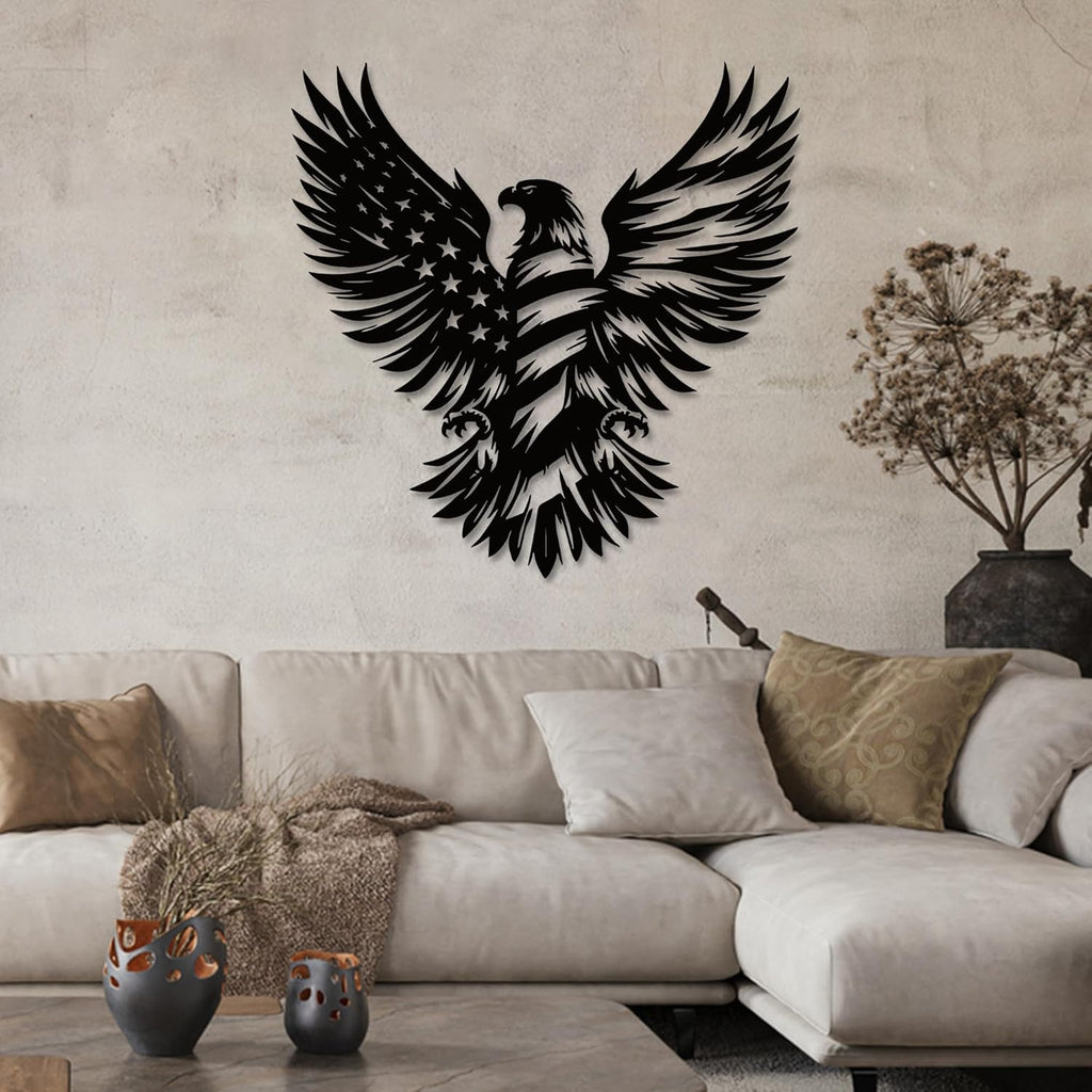 Intricate American Eagle Flag Metal Wall Art for Holiday Decor