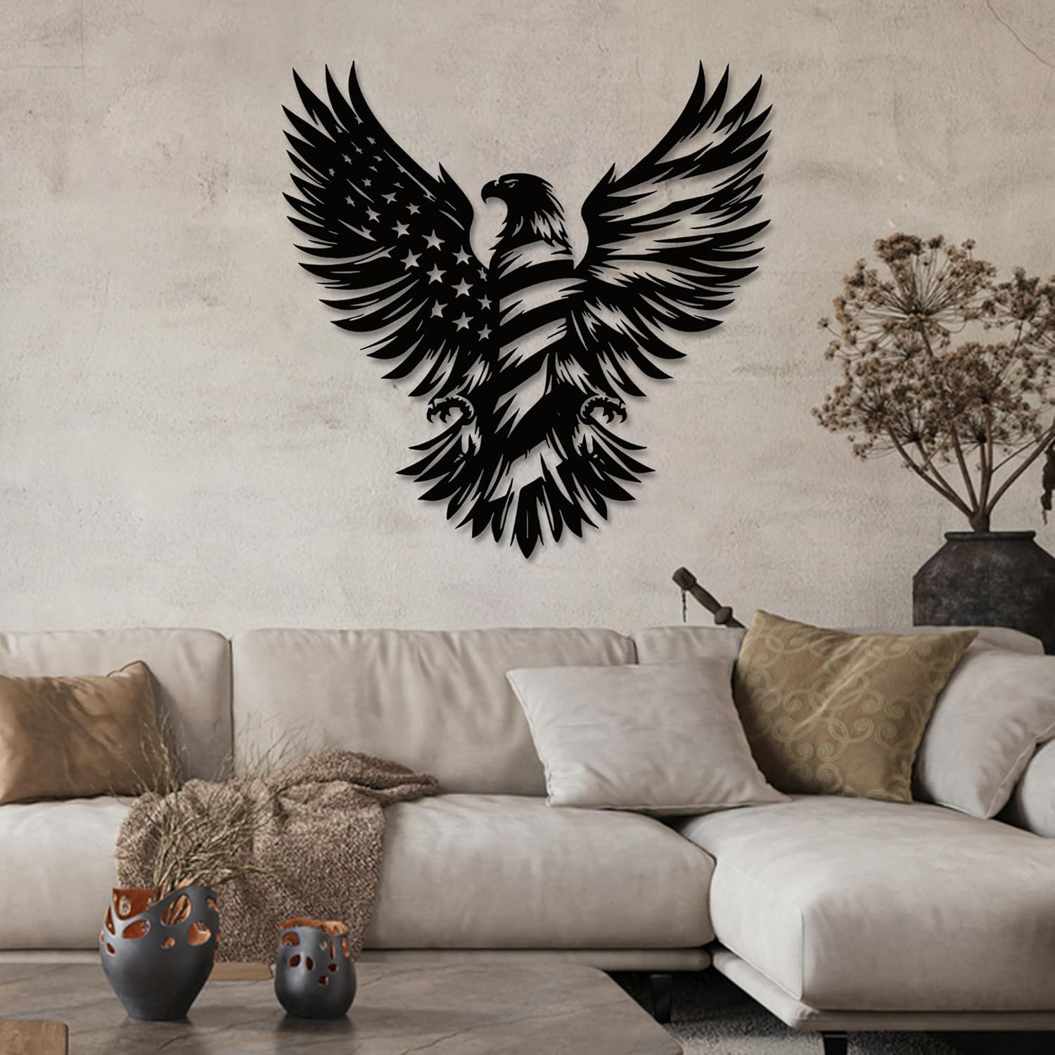 Intricate American Eagle Flag Metal Wall Art for Holiday Decor