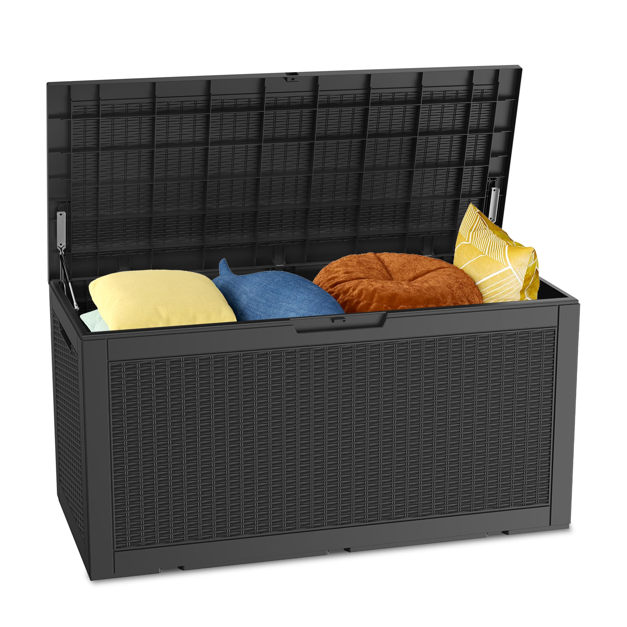 Outdoor Storage Box Waterproof, 270 Gallon Lockable Resin Deck Box Large, Patio Storage Bin for Pool Accessories Cushion Furniture, Garden Tools, UV-Resistant Outside Delivery Grey