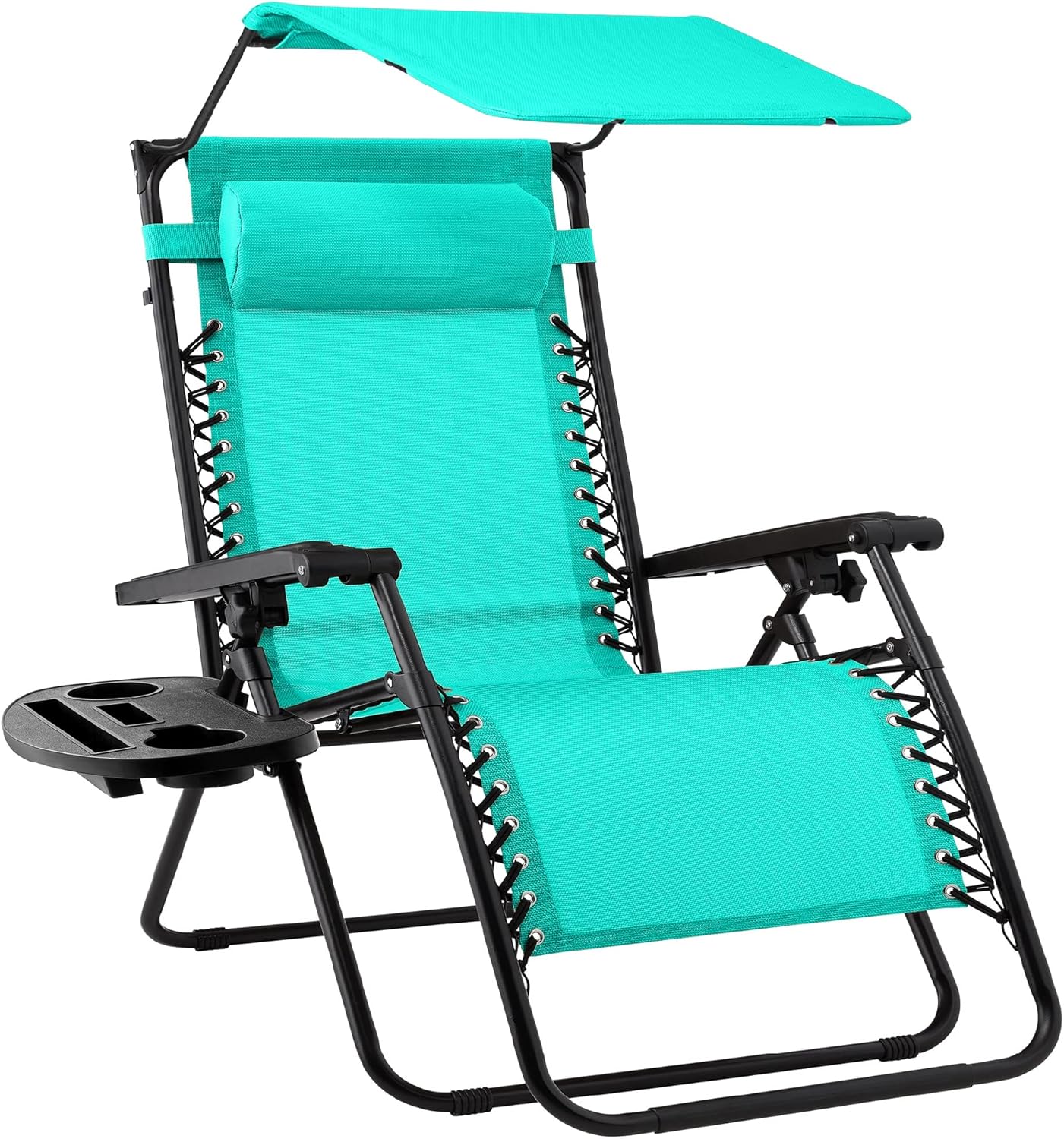 Best Choice Products Folding Zero Gravity Outdoor Recliner Patio Lounge Chair w/Adjustable Canopy Shade, Headrest, Side Accessory Tray, Textilene Mesh - Beige