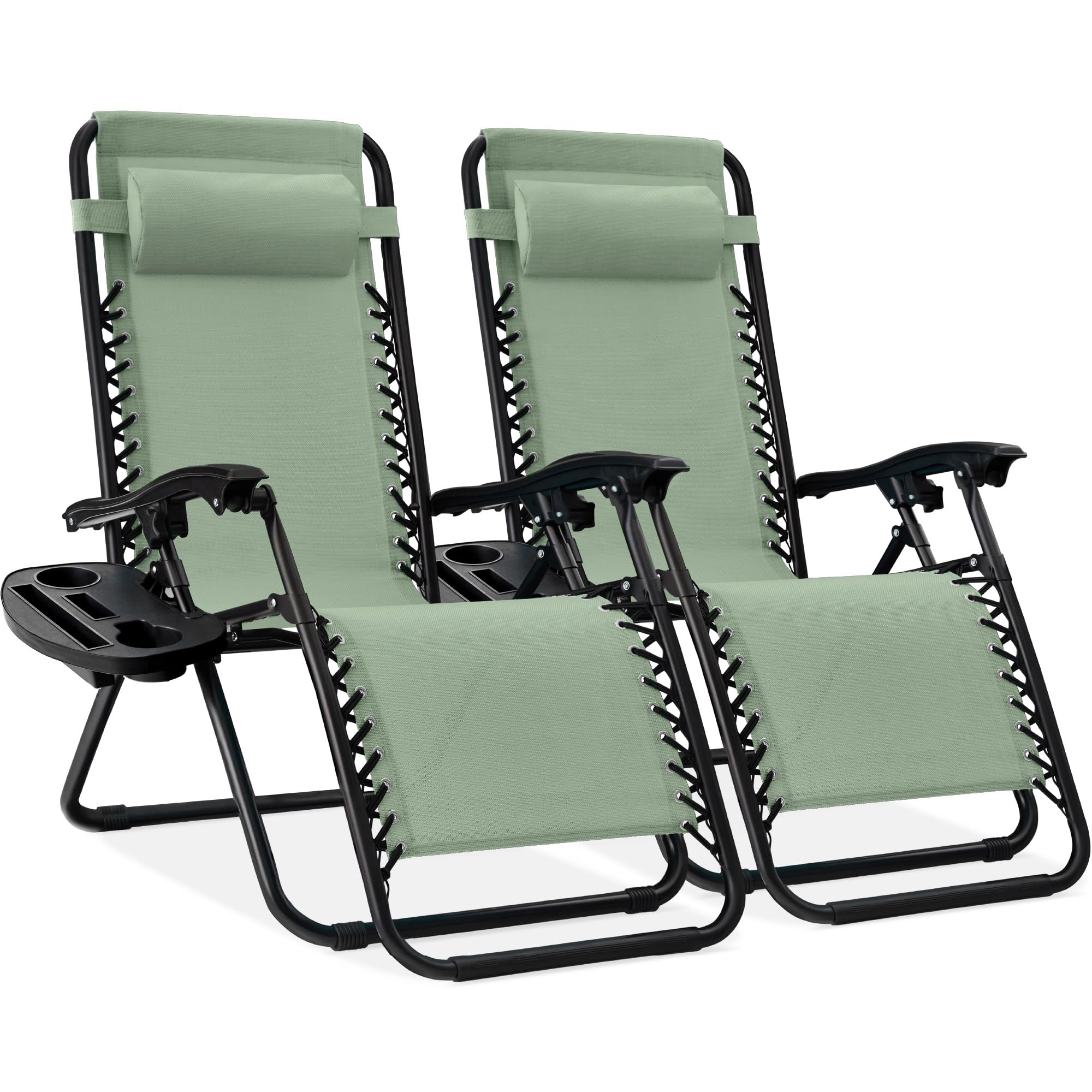 Best Choice Products Set of 2 Adjustable Steel Mesh Zero Gravity Lounge Chair Recliners w/Pillows and Cup Holder Trays - Ice Gray