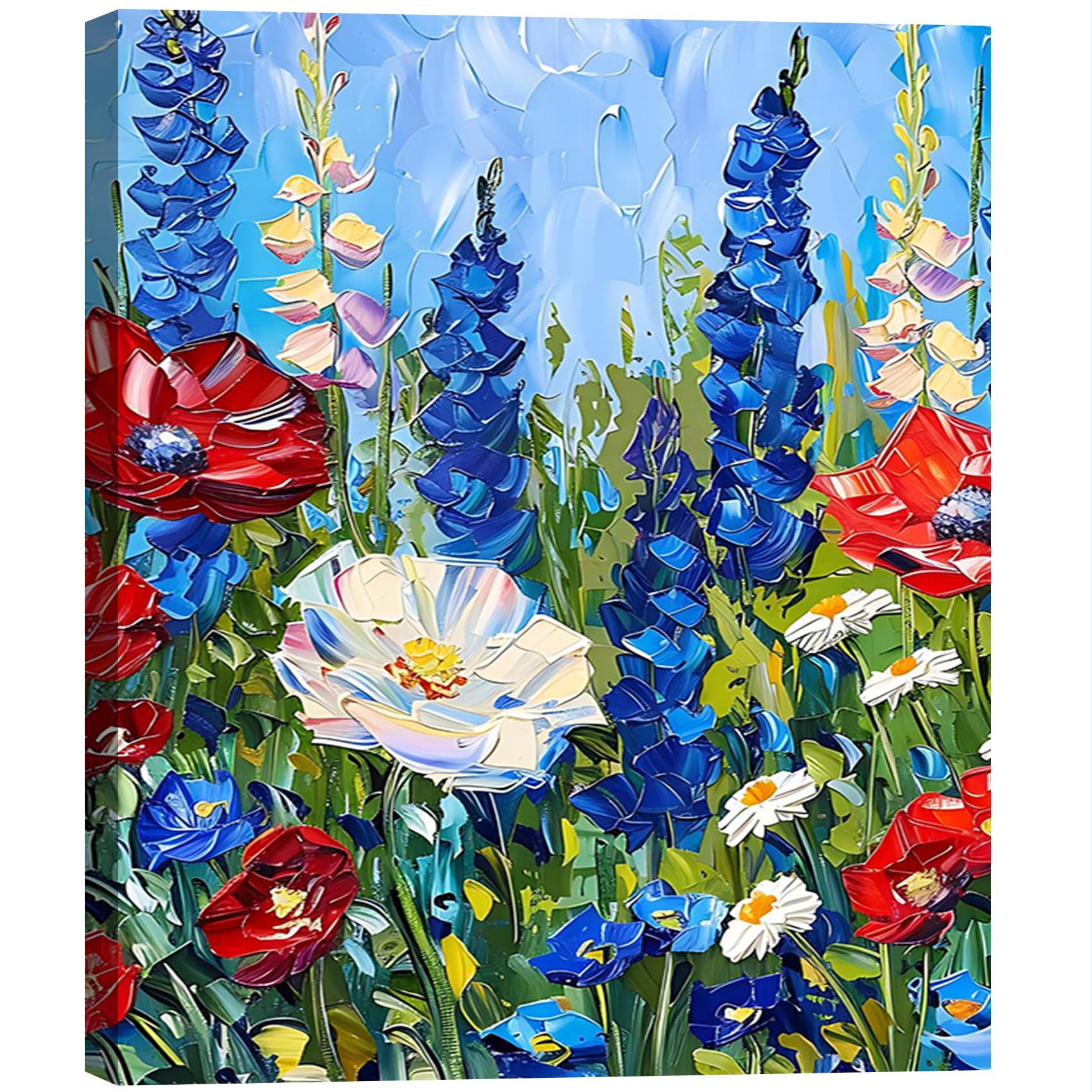 Vintage American Flag Wildflower Canvas Wall Art for Living Room, Framed Patriotic 4th of July Canvas Prints Pictures, Rustic Farmhouse Artwork for Enterway Bedroom Bathroom Wall Decor