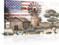 Conipit Rustic Farmhouse Wall Art American Flag Farmhouse Wall Decor with Barn and Windmill Patriotic Country Decor, Canvas Print 20''x36'' (brown red)