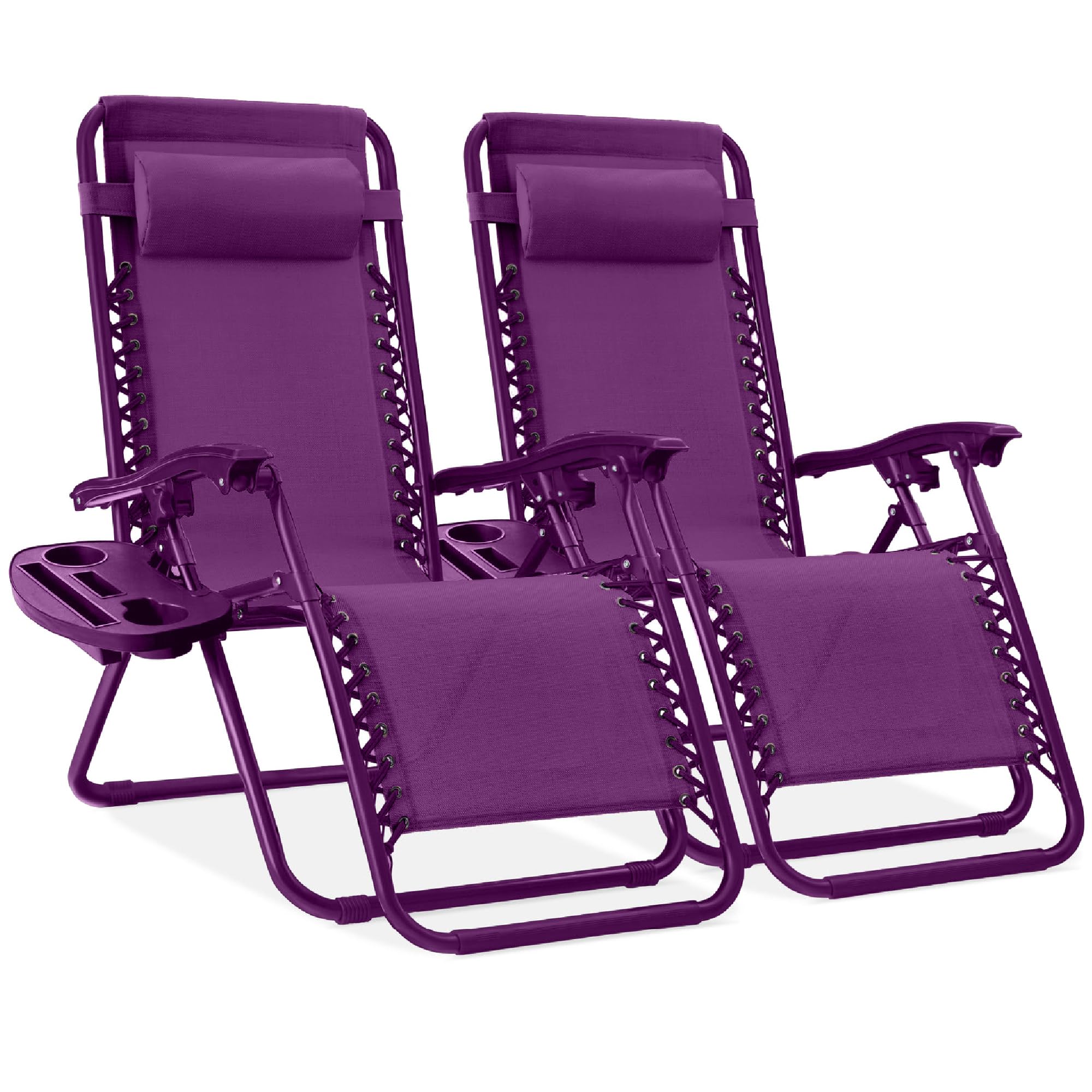 Best Choice Products Set of 2 Adjustable Steel Mesh Zero Gravity Lounge Chair Recliners w/Pillows and Cup Holder Trays - Ice Gray