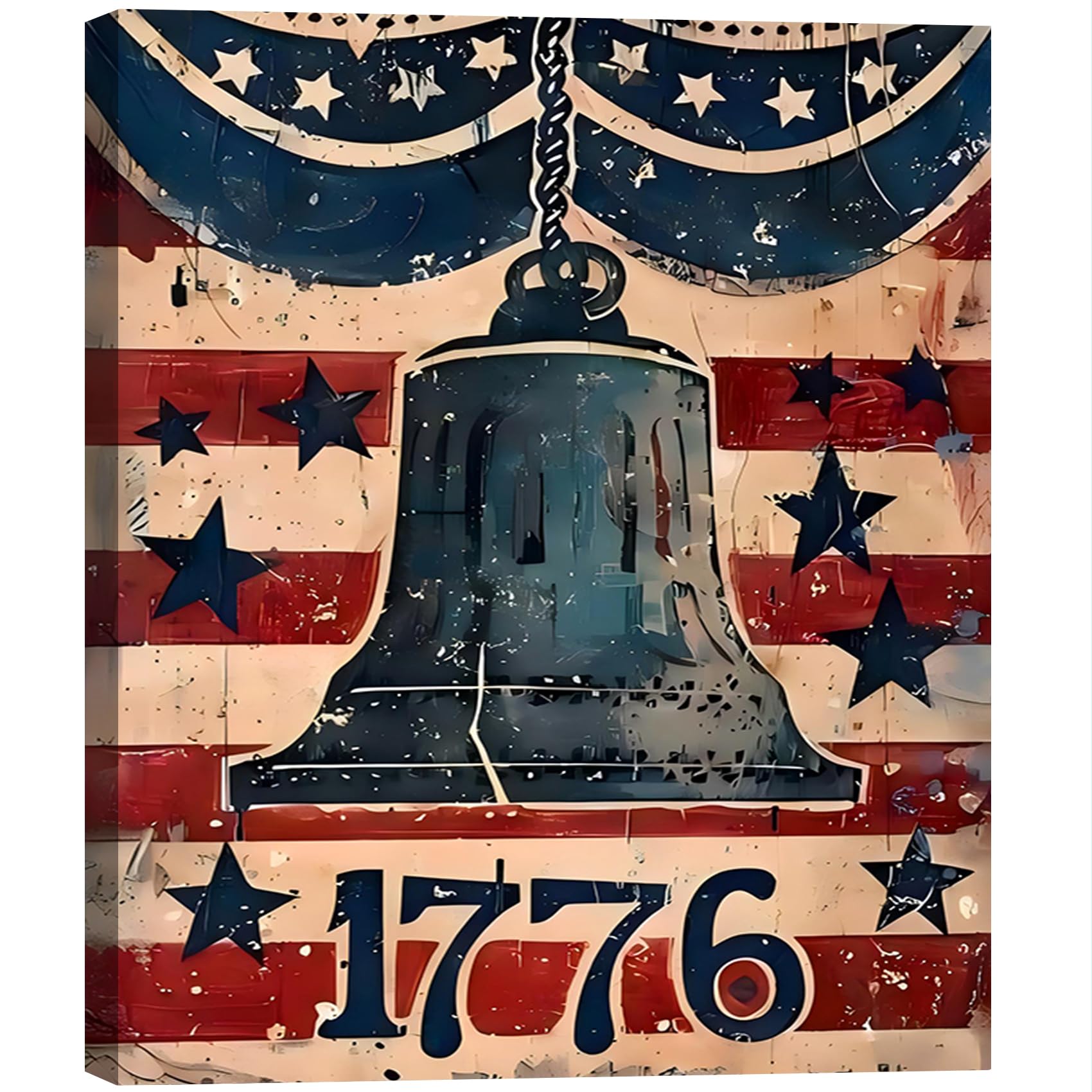 Vintage American Flag Wildflower Canvas Wall Art for Living Room, Framed Patriotic 4th of July Canvas Prints Pictures, Rustic Farmhouse Artwork for Enterway Bedroom Bathroom Wall Decor