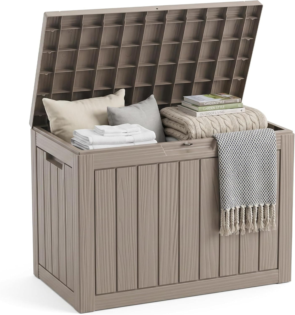 EasyUp 50 Gallon Outdoor Storage Box, Outdoor Deck Boxes for Garden Tools Equipment,Cushions and Patio Storage,Lockable and Resin