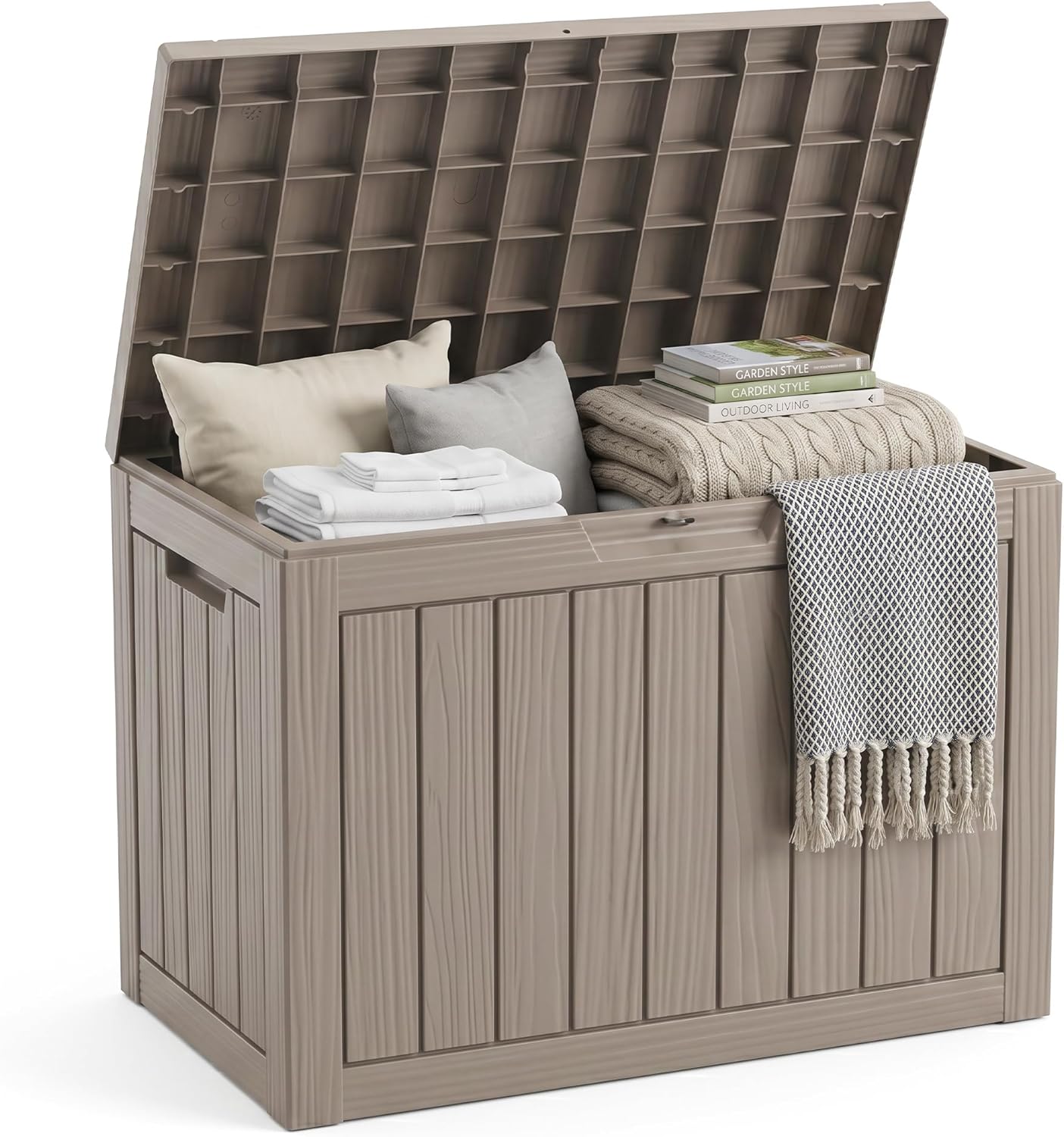 EasyUp 50 Gallon Outdoor Storage Box, Outdoor Deck Boxes for Garden Tools Equipment,Cushions and Patio Storage,Lockable and Resin