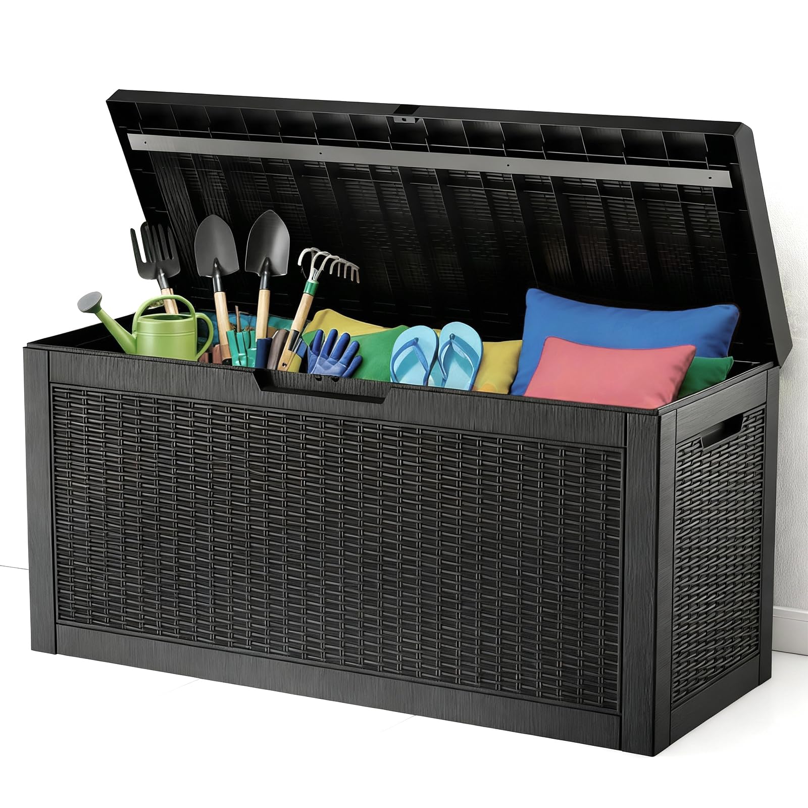 Zapdos 31 Gallon Outdoor Storage Box Deck Box for Indoor and Outdoor Use, Waterproof Resin Storage Bin for Package Delivery Patio Cushions Gardening Tools, Lockable, UV Resistant, Black