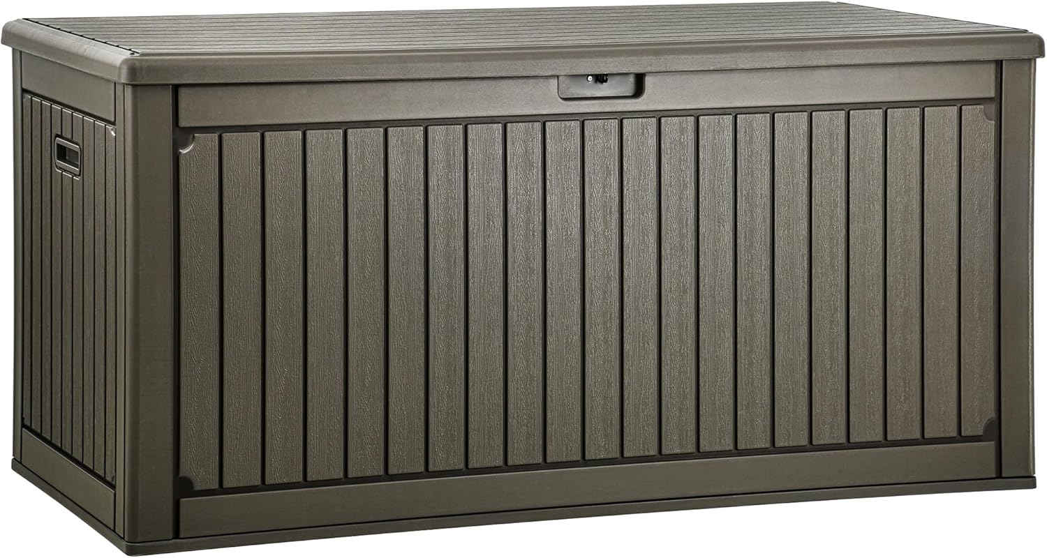 YITAHOME 80 Gallon Resin Deck Box, Weather Resistant Outdoor Rattan Storage Box, Lockable Indoor Outdoor Storage for Supplies and Essentials, Dark Gray