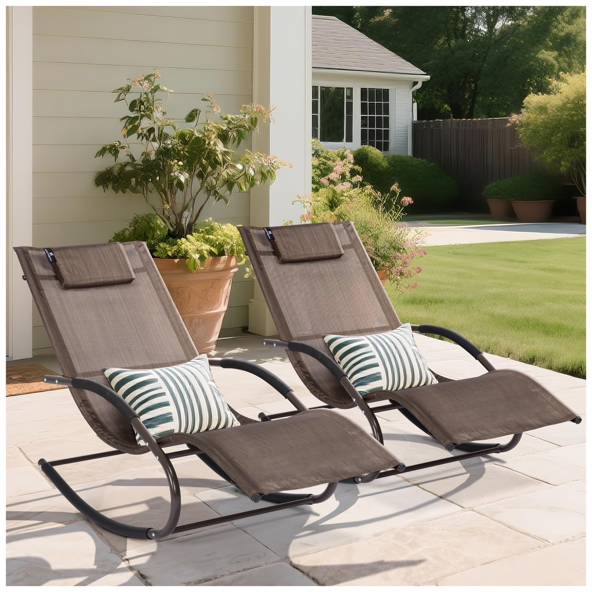 Lounge Chair, Outdoor Chaise Lounge with Detachable Pillow for Patio, Lawn, Pool, Outdoor Lounge Chairs, Brown