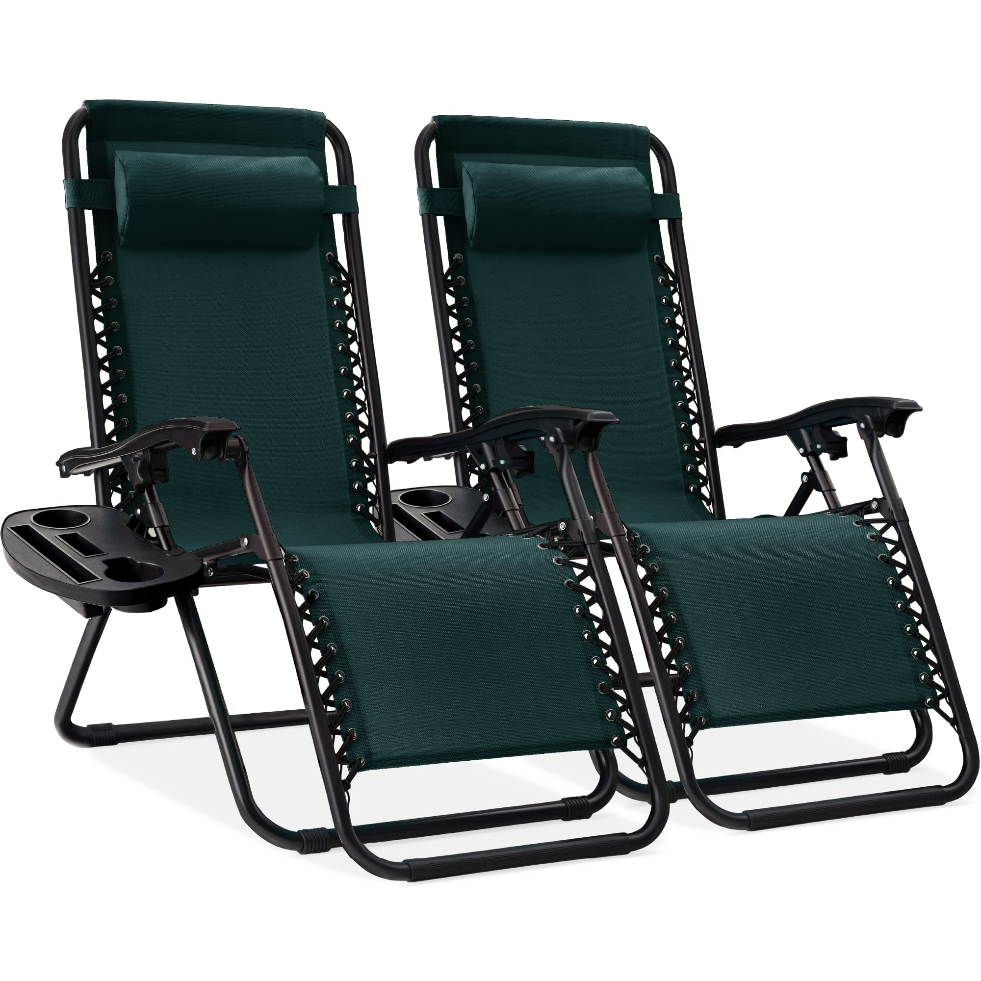 Best Choice Products Set of 2 Adjustable Steel Mesh Zero Gravity Lounge Chair Recliners w/Pillows and Cup Holder Trays - Ice Gray