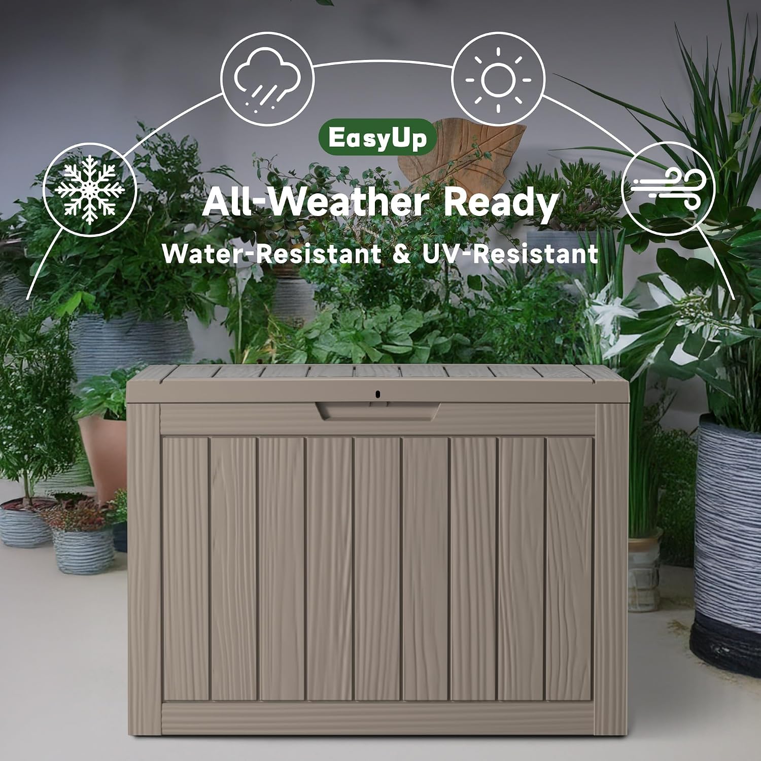 EasyUp 50 Gallon Outdoor Storage Box, Outdoor Deck Boxes for Garden Tools Equipment,Cushions and Patio Storage,Lockable and Resin