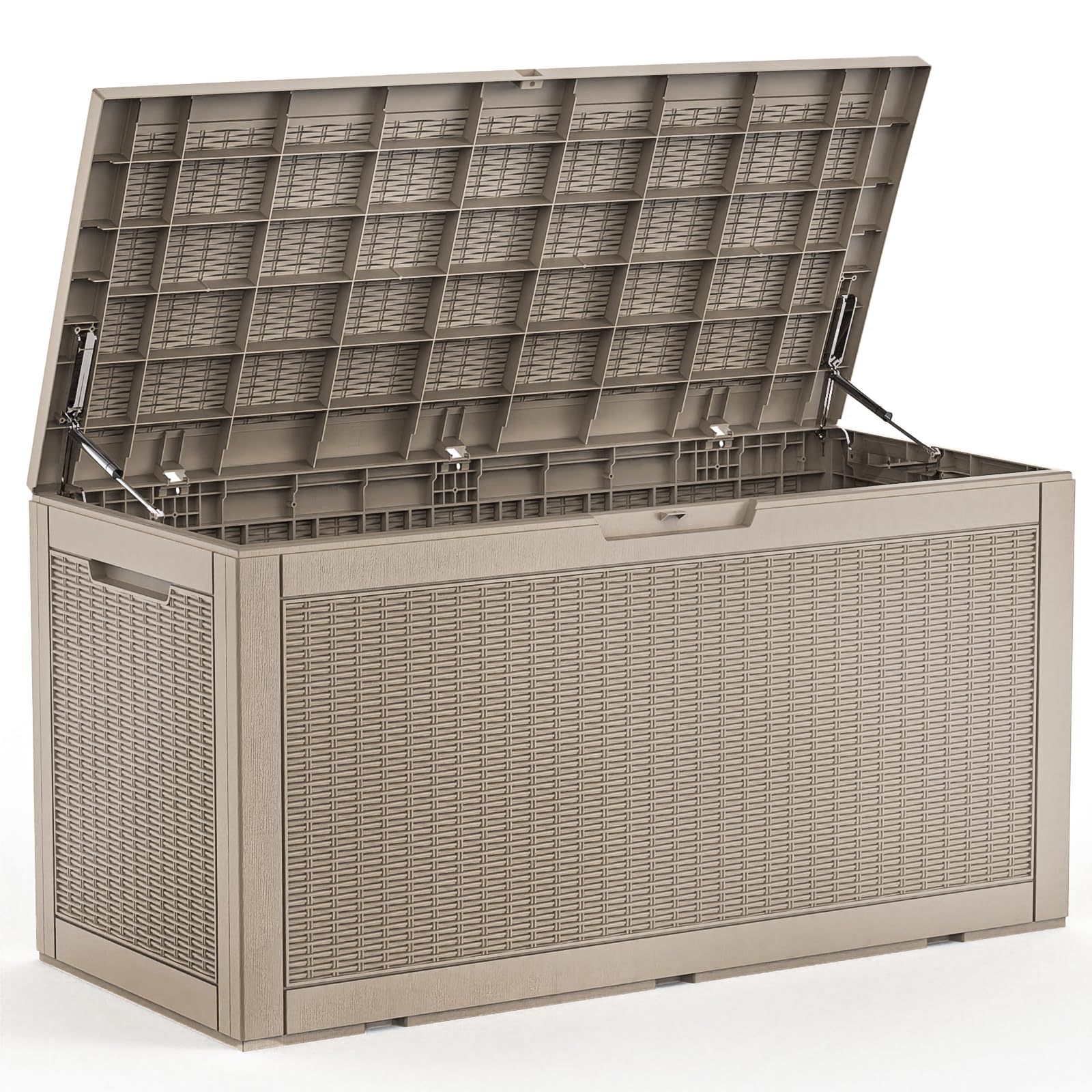 PatioZen 31 Gallon Wicker Pattern Resin Deck Box, Lockable Patio Outdoor Storage Box for Furniture, Garden Tools and Tools Storage, Waterproof Outside Storage Box (Grey)