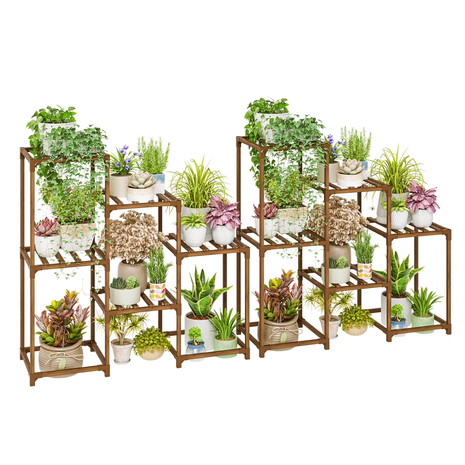 Bamworld Large Plant Shelf Outdoor Wood Plant Stand Large Rack for Living Room Patio, Balcony and Garden