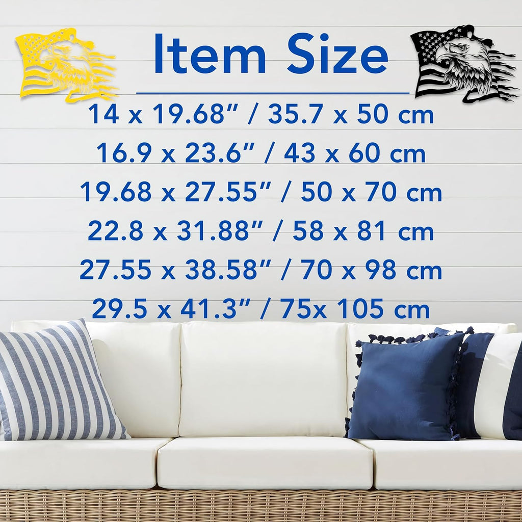 USA Bald Eagle Metal Wall Art, Large Eagle American Flag Metal Wall Decor, Fourth of July Independence Day Flag, Veteran Patriotic Gift for Home, Living Room, Office Sculptures, 4th July Day Gift (23.6" x 16.9" / 60 x 43 cm)