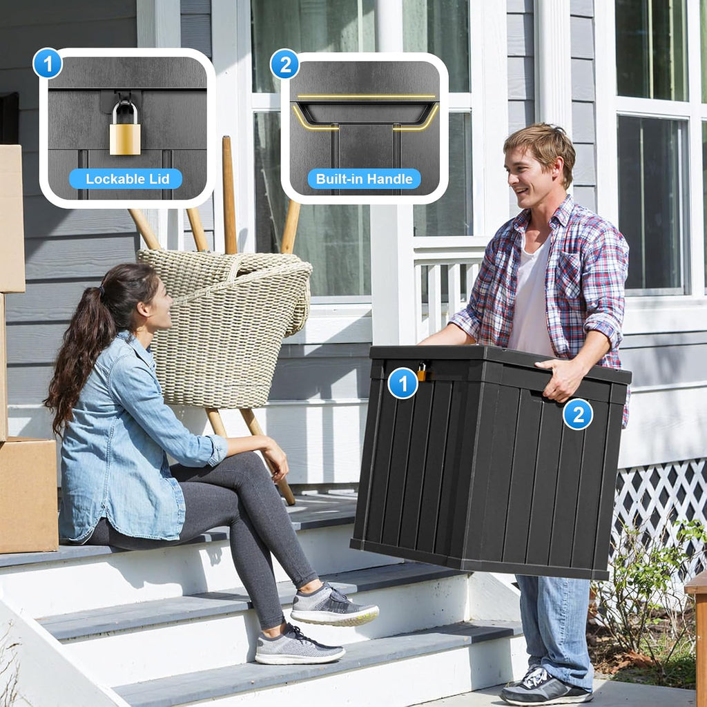 PatioZen 50 Gallon Resin Deck Box Outdoor Storage Box with Lockable Lid, Waterproof for Patio Cushions, Gardening Tools & Exercise Equipment