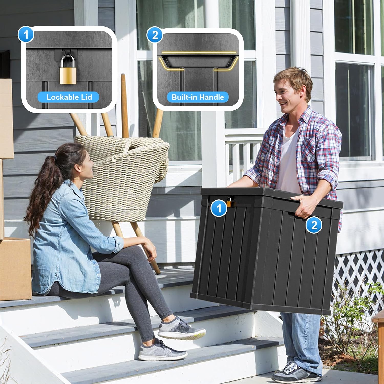 PatioZen 50 Gallon Resin Deck Box Outdoor Storage Box with Lockable Lid, Waterproof for Patio Cushions, Gardening Tools & Exercise Equipment